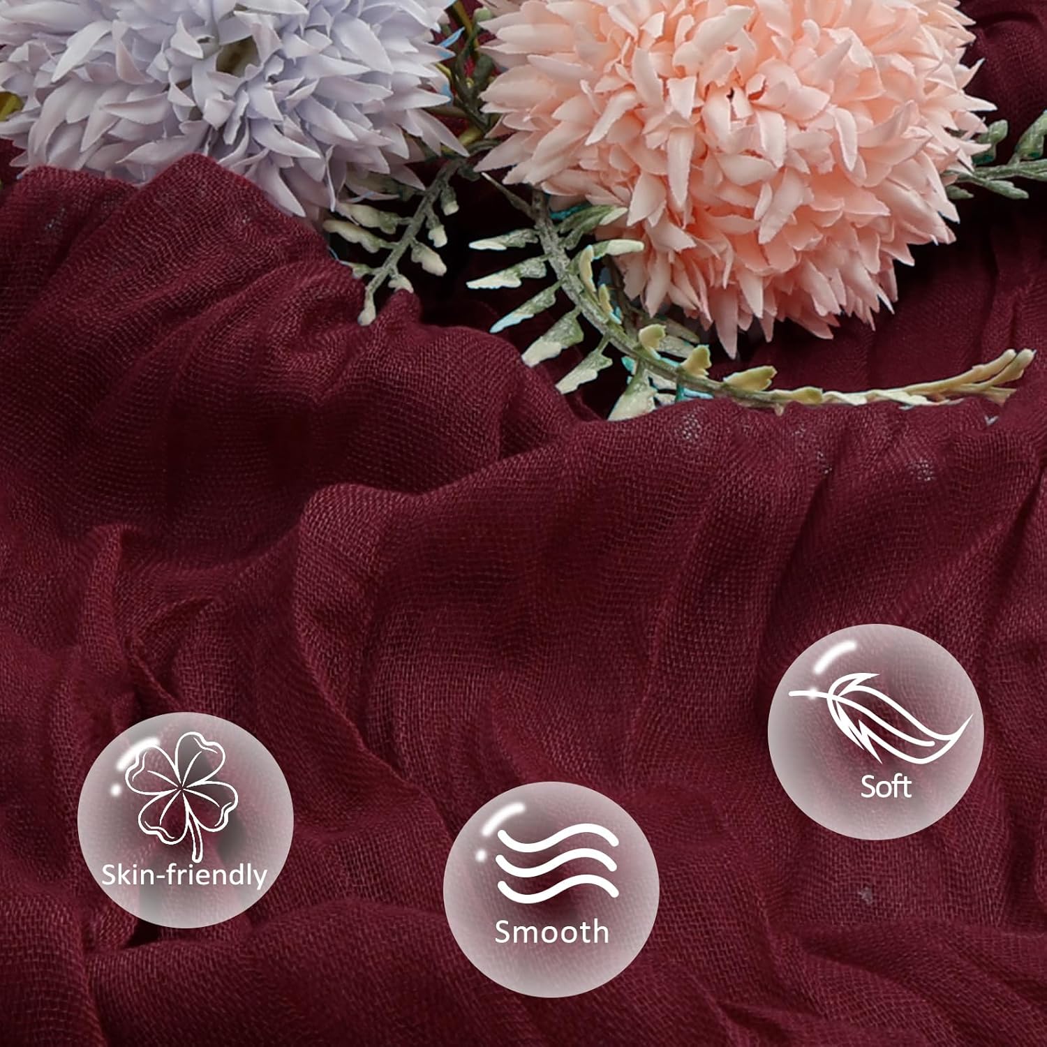 Thumbnail 3 de 6 Pack Burgundy Cheesecloth Table Runner (35 x 120 Inch) Boho Gauze Sheer Table Décor for Holidays, Baby Showers, Weddings & Parties
