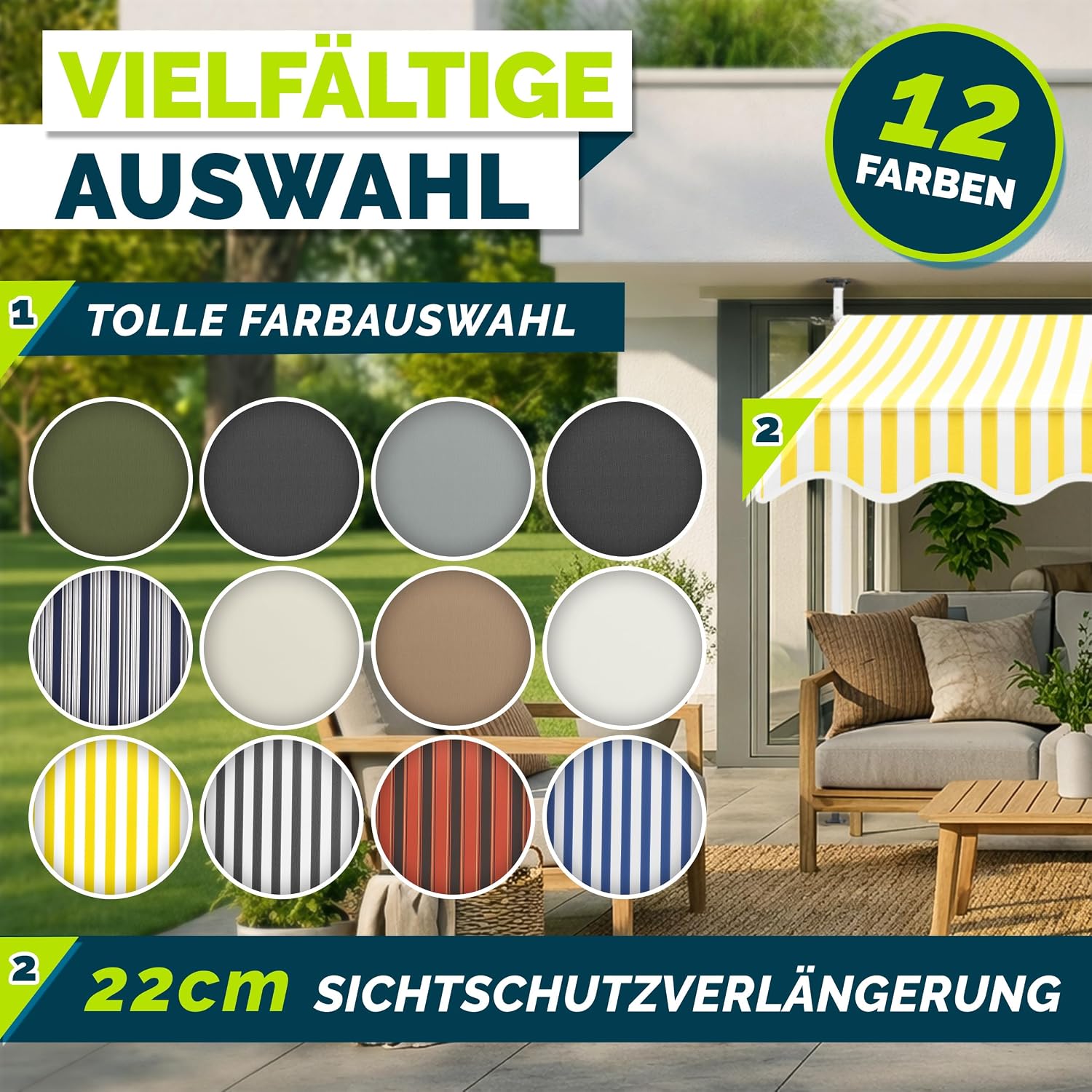 Thumbnail 6 de tillvex Klemmmarkise mit Handkurbel Balkon – flexibler Sonnenschutz ohne Bohren, 300 cm