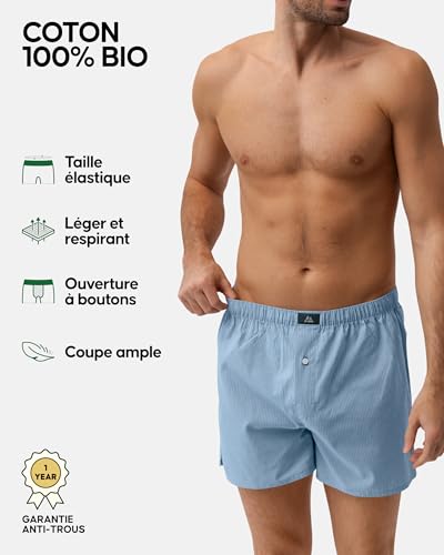 Detalle 2 de DANISH ENDURANCE Boxers Tissés Hommes – Lot de 4 ou 6, Mélange Bleu/Rayures, Taille L