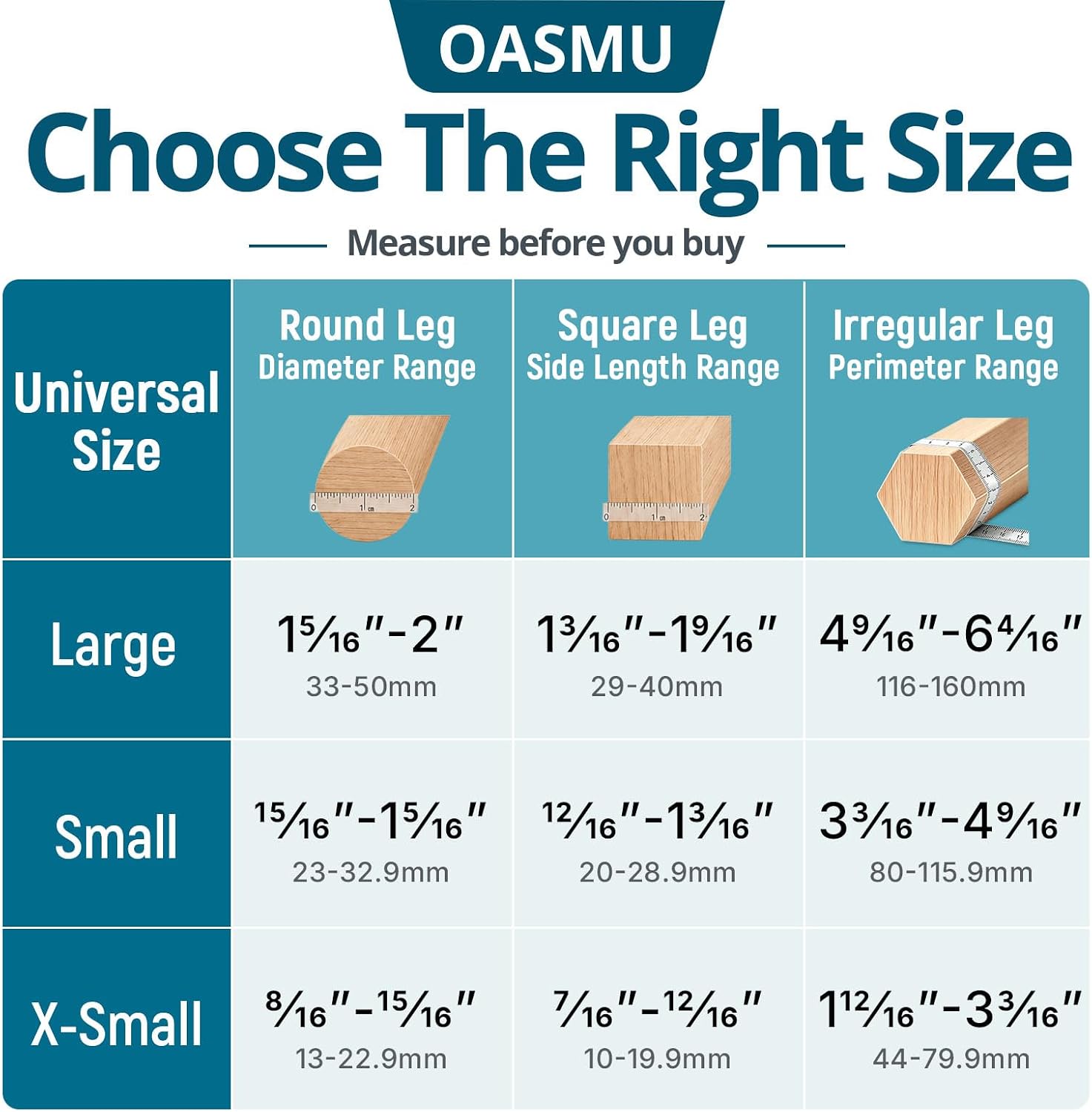 Detalle de OASMU 16-Piece Silicone Chair Leg Protectors with Felt Pads, Fits 1-5/16–2-Inch Round Legs
