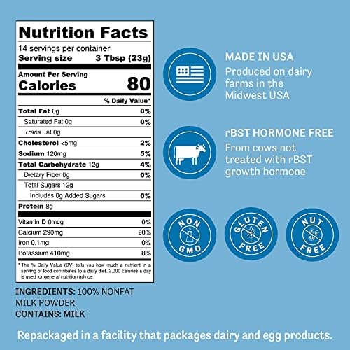 Detalle 2 de Judee's Non-Fat Dry Milk Powder, Gluten-Free, 11.25 oz Resealable Pouch
