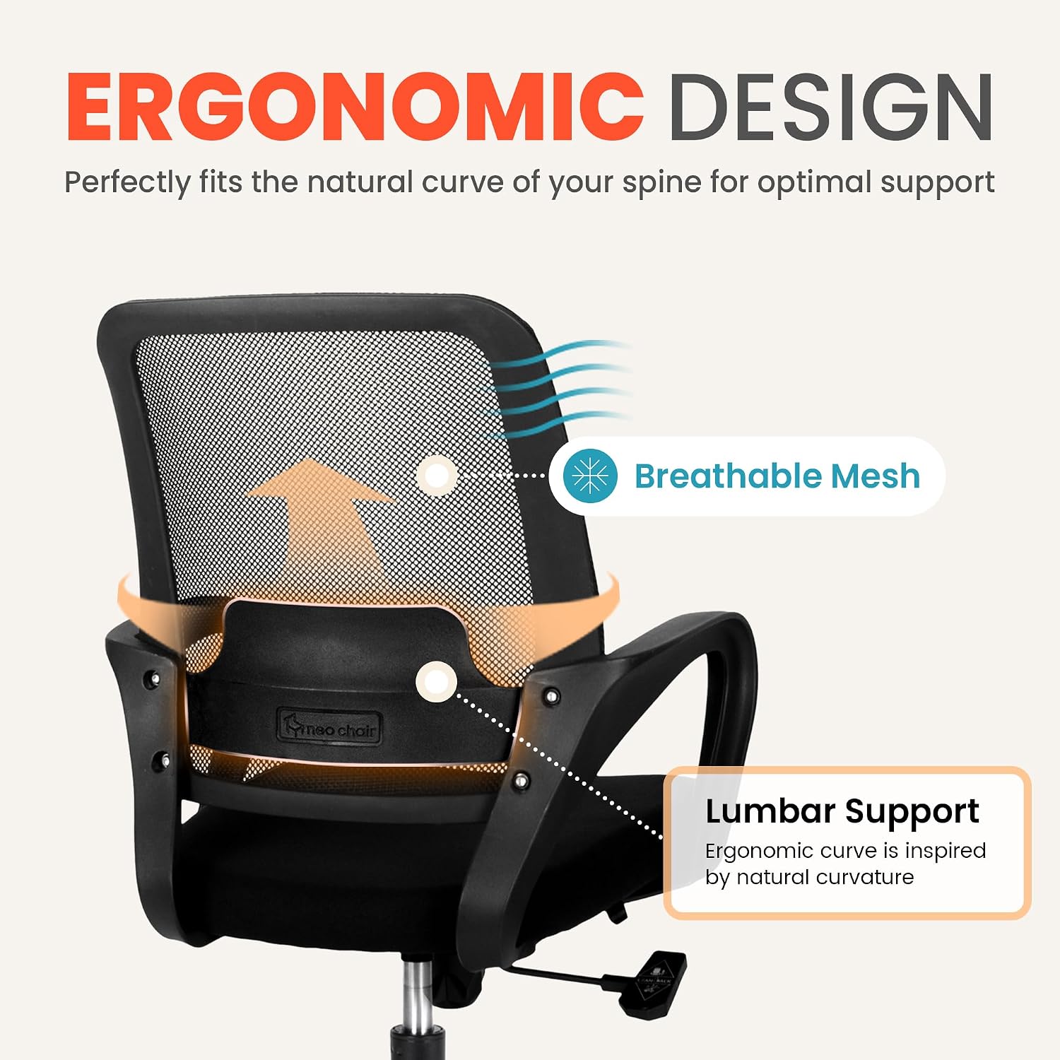 Thumbnail 2 de NEO CHAIR Mesh Desk Chair, Ergonomic Mid-Back Chair with Adjustable Height