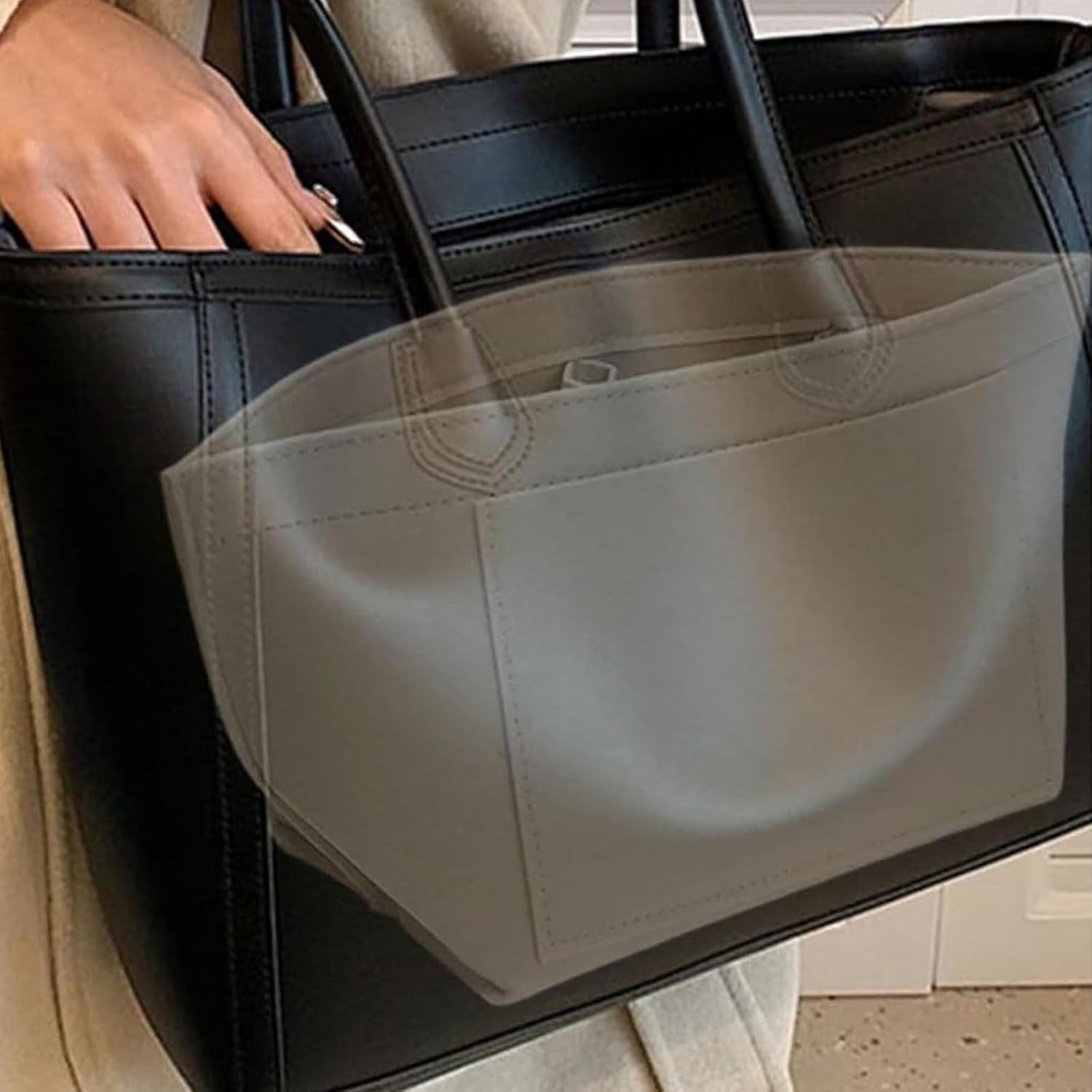 Detalle 2 de GREATRICH Organisateur de Sac en Felt pour Longchamp – 25x15x19 cm, Noir
