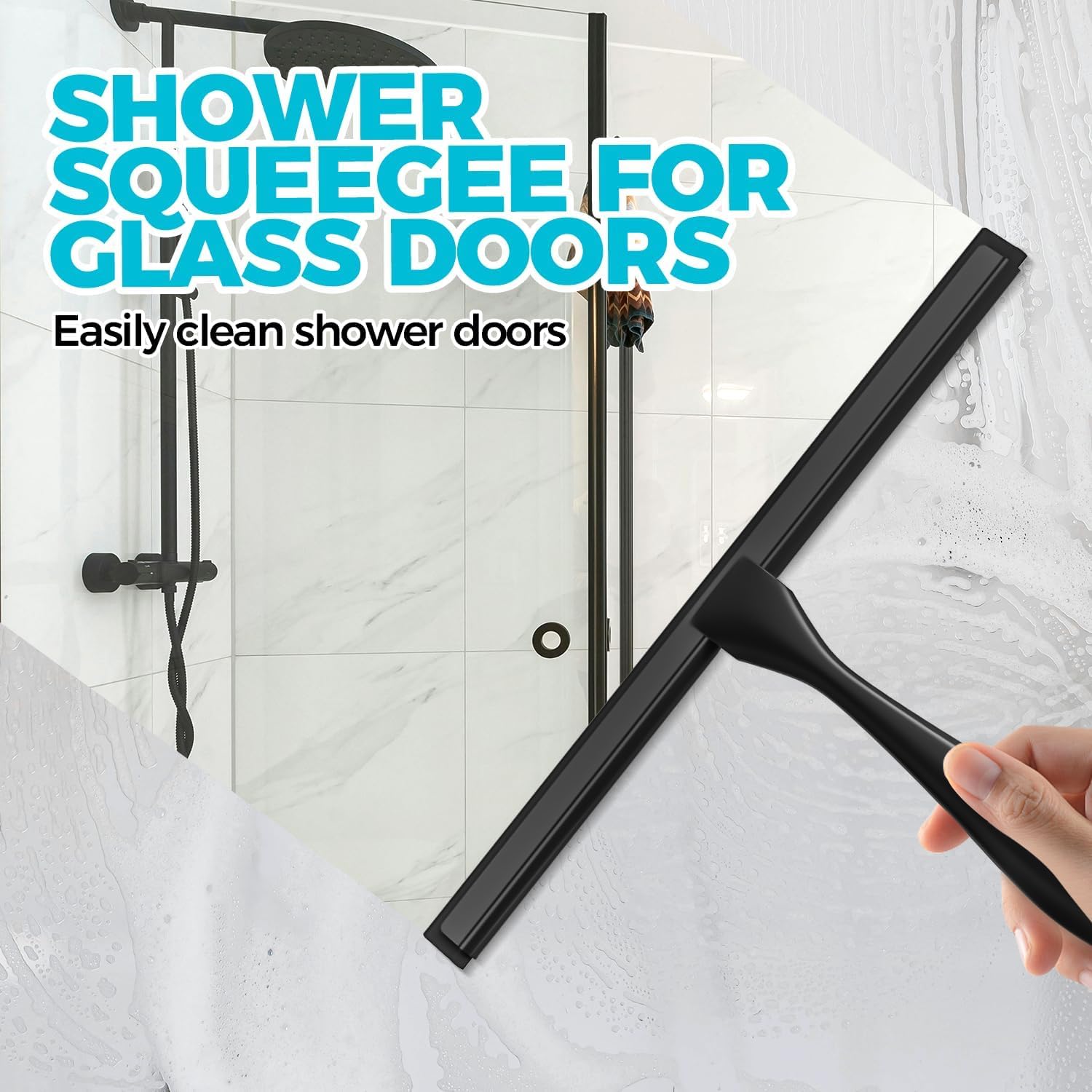 Detalle 2 de ALFLOD Shower Squeegee-1P, 9.98-Inch Rubber Blade, Stainless Steel Handle