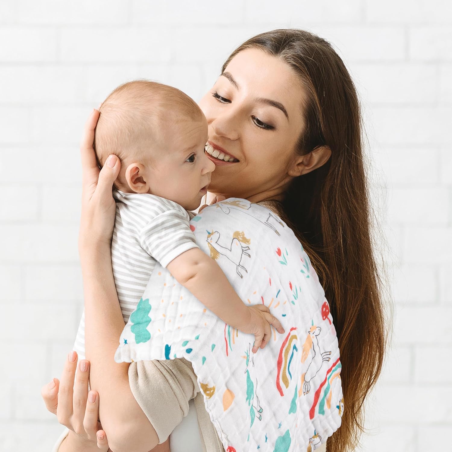 Detalle 2 de Maliton Muslin Cloths for Baby – 6 Pack 100% Cotton, 6-Layer Absorbent Burp Cloths (50x25cm) – Dino & Unicorn Collection