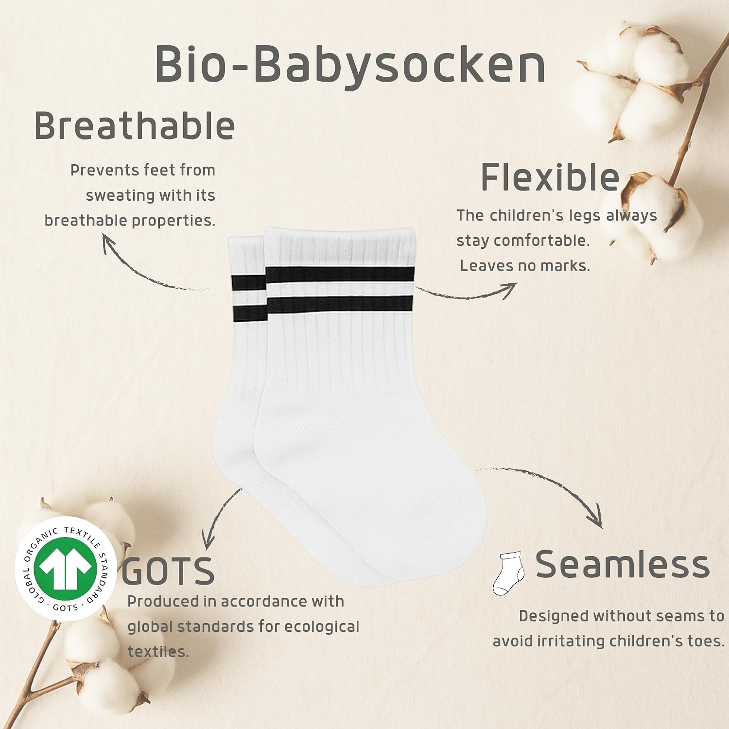 Detalle de bistyle Baumwolle 6 Paar Baby Socken – nahtlos, atmungsaktiv und langlebig (0–36 Monate)