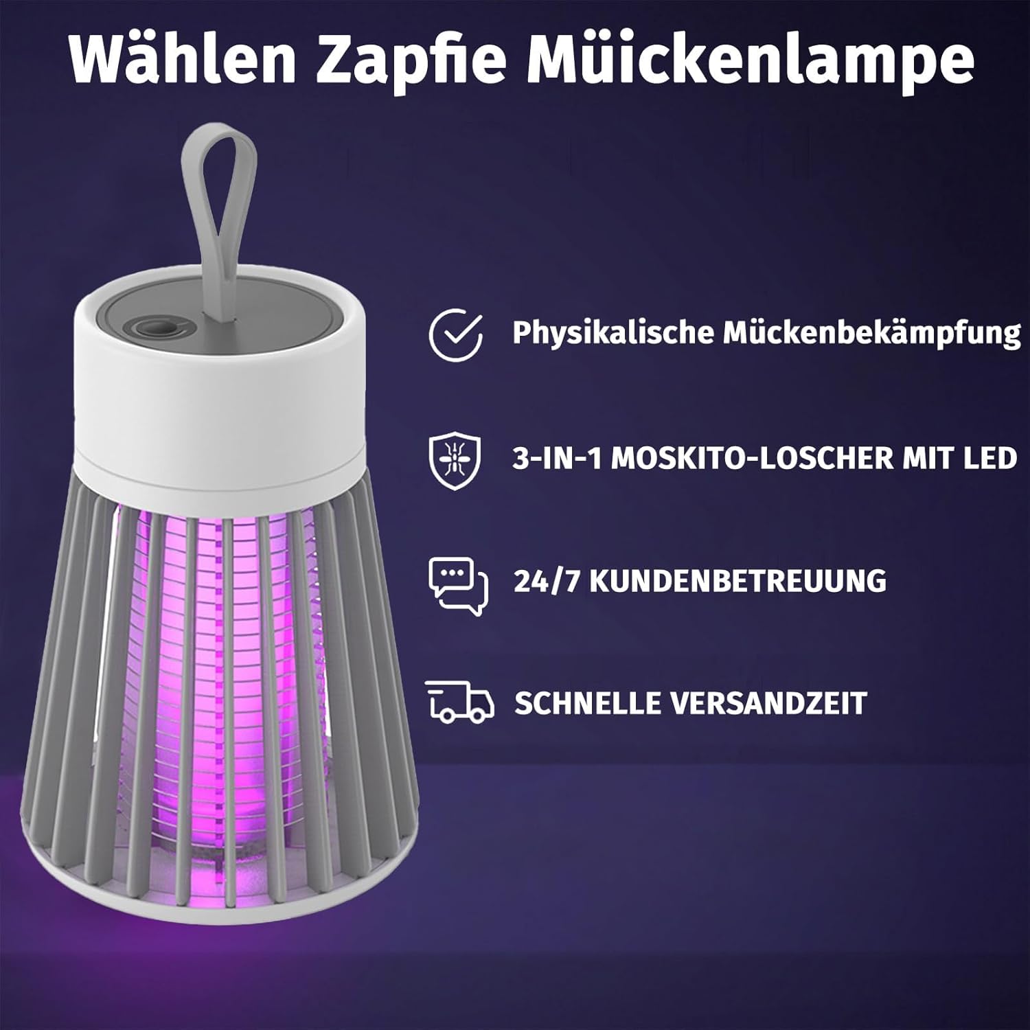 Detalle 2 de Zapfie Mückenlampe: 3-in-1 Moskito-Löschgerät für Innen, Außen und Camping