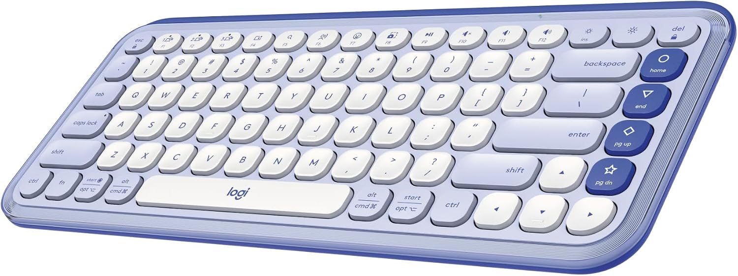 Detalle de Logitech POP ICON Keys 920-013050 Bluetooth Keyboard, Lilac and Off-White