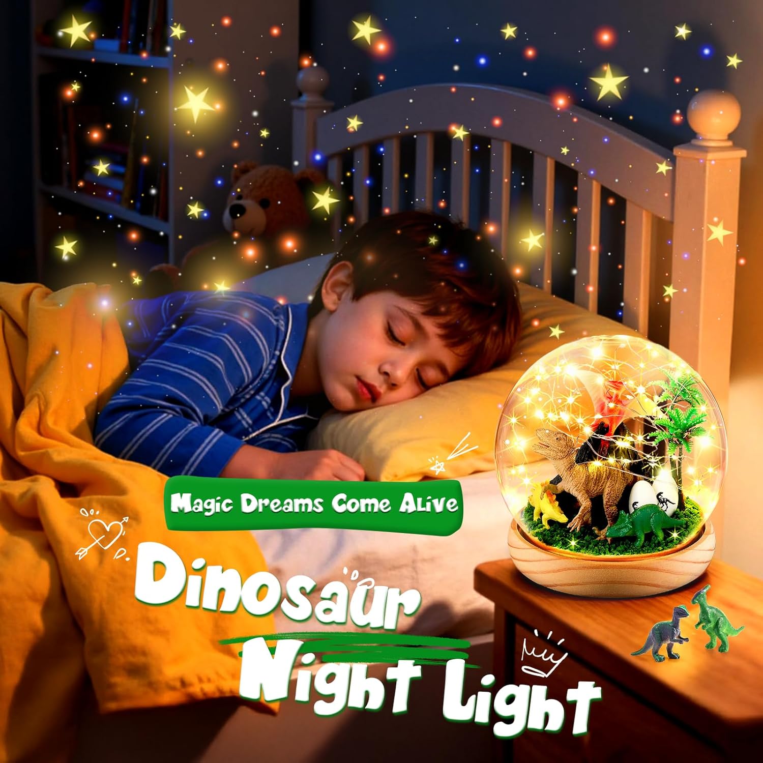 Thumbnail 1 de HappyGoLucky DIY Bastelset für Kinder – personalisierbares Nachtlicht mit Holzsockel und Dinosauriern