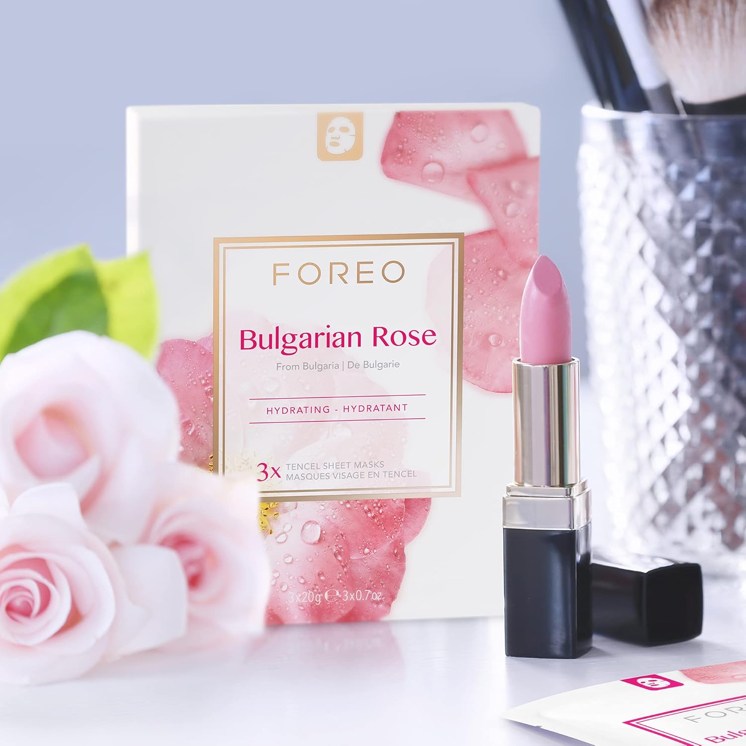 Detalle 2 de FOREO Masque Tissu UFO à la Rose Bulgare (peau sèche) – pack de 3, régénérant et apaisant