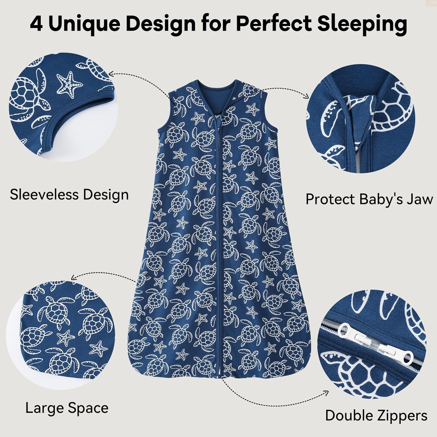 Thumbnail 2 de Unnivoll 3er Pack Schlafsack Baby Sommer 0.5 Tog – 100% Baumwolle, 84 cm, Blau (Hai) für Jungen/Mädchen