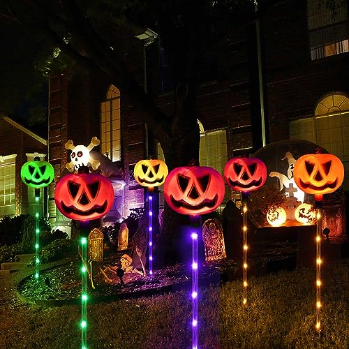 Detalle 2 de Homeleo Solar Pumpkin Stake Lights: Set of 6 for Halloween