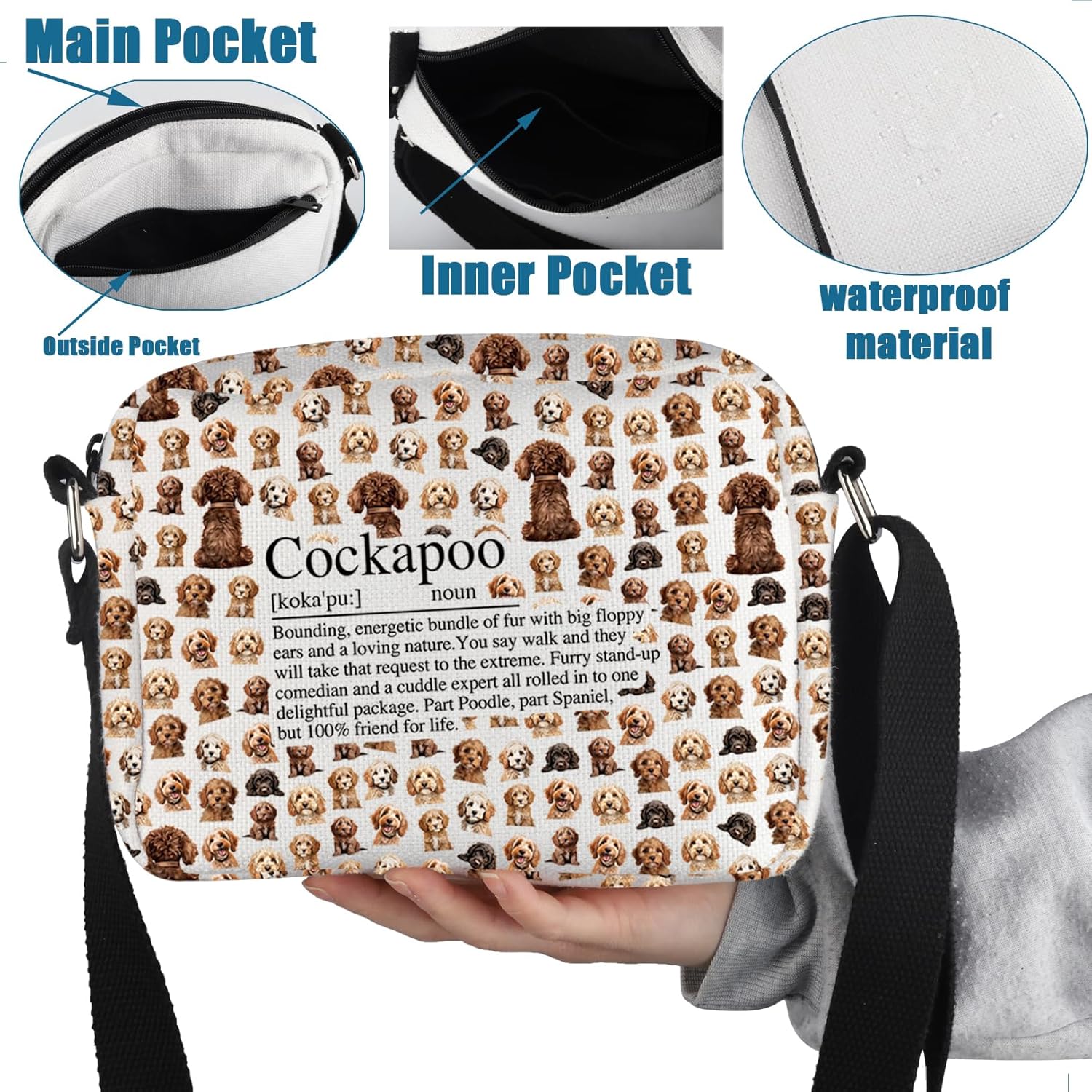 Detalle de PXTIDY Cockapoo Definition Crossbody Bag – Practical Gift for Cockapoo Lovers
