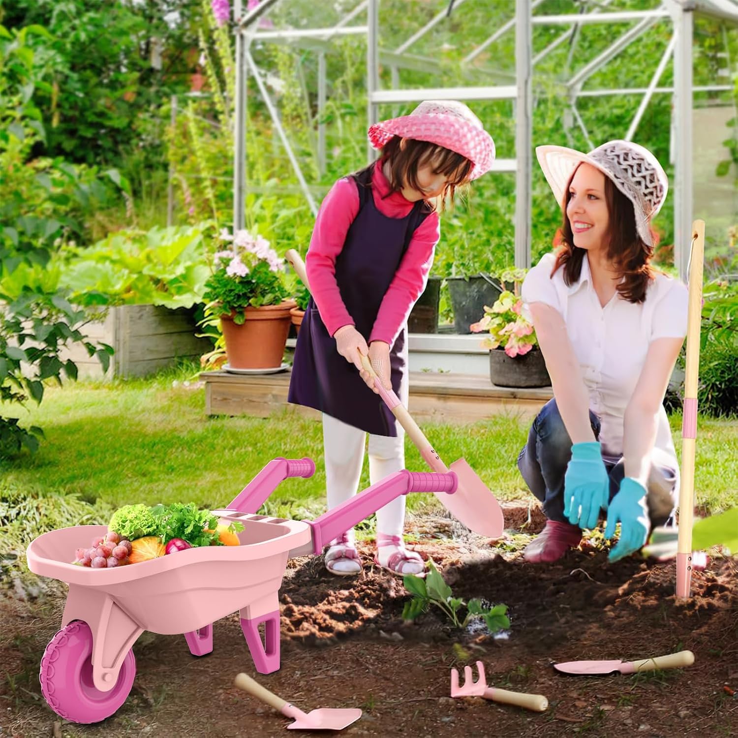 Detalle 2 de Qtioucp Kids Gardening Tools Set with Wheelbarrow 27.6