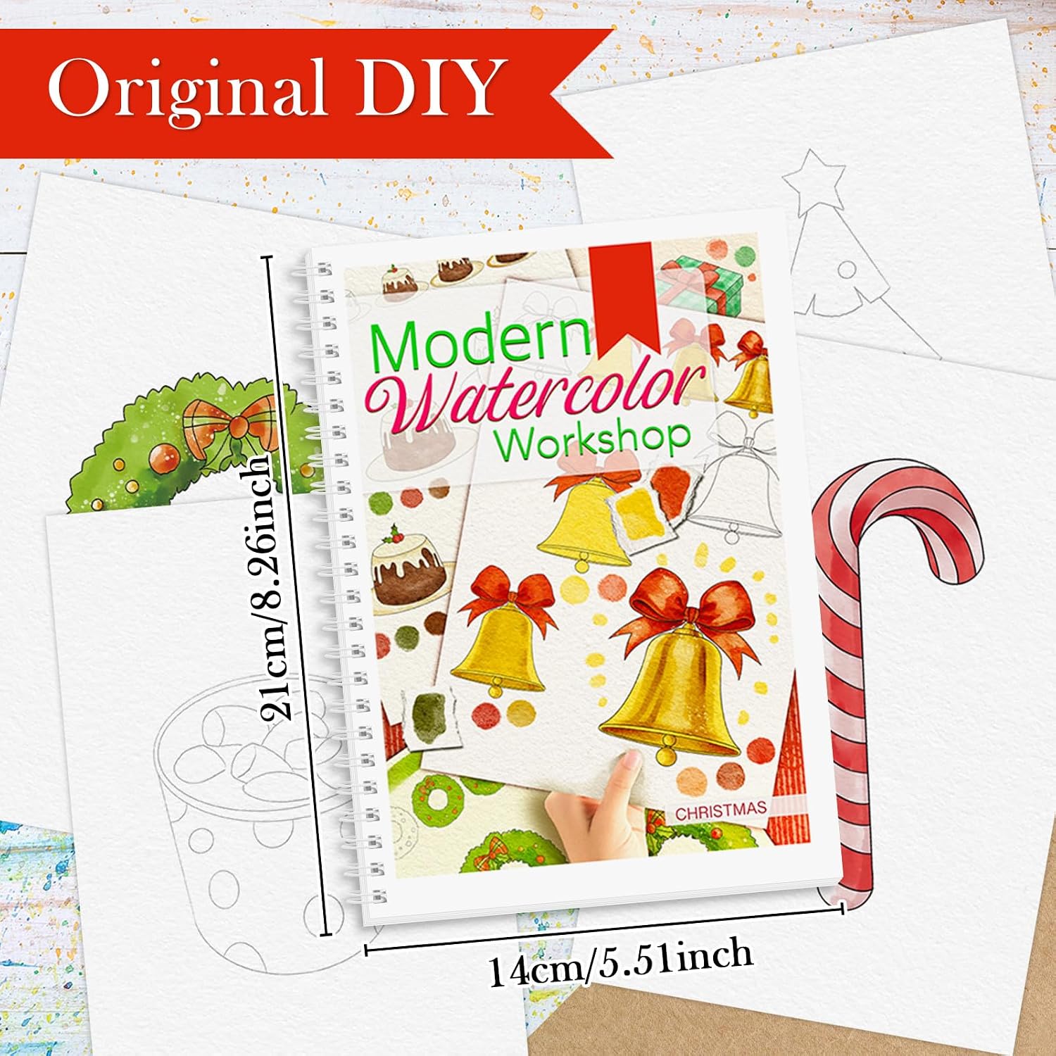 Detalle de ADEVIAN Watercolor Workbook for Beginners, 12 Christmas Projects