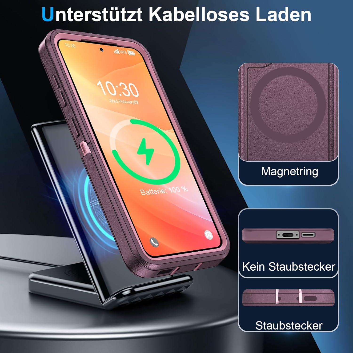 Thumbnail 4 de Giyer Handyhülle für Samsung Galaxy S24 Plus – 360° Stoßfestes Panzergehäuse mit Displayfolie (Lila)