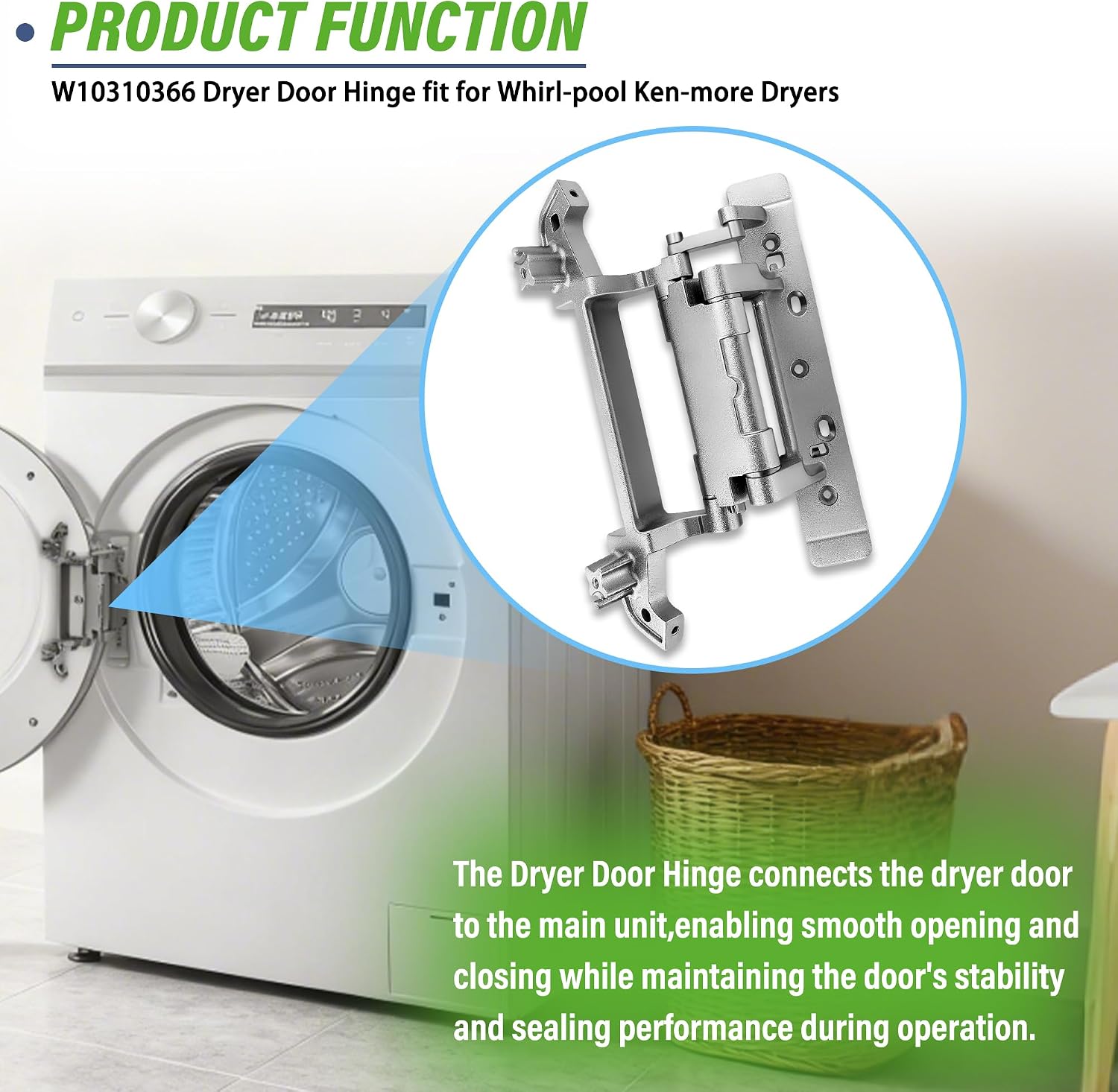 Thumbnail 1 de W10310366 Dryer Door Hinge for Select Whirlpool, Kenmore & Maytag Dryers
