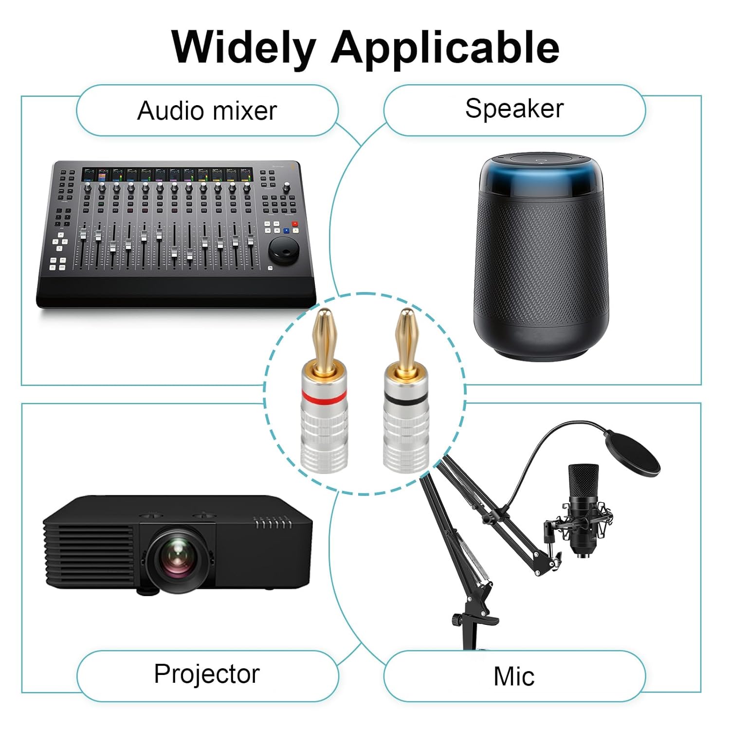 Thumbnail 5 de 4mm Banana Plugs (12 pcs) – 24k Gold Plated Speaker Wire Connectors, Screw-Lock Dual-Screw Type