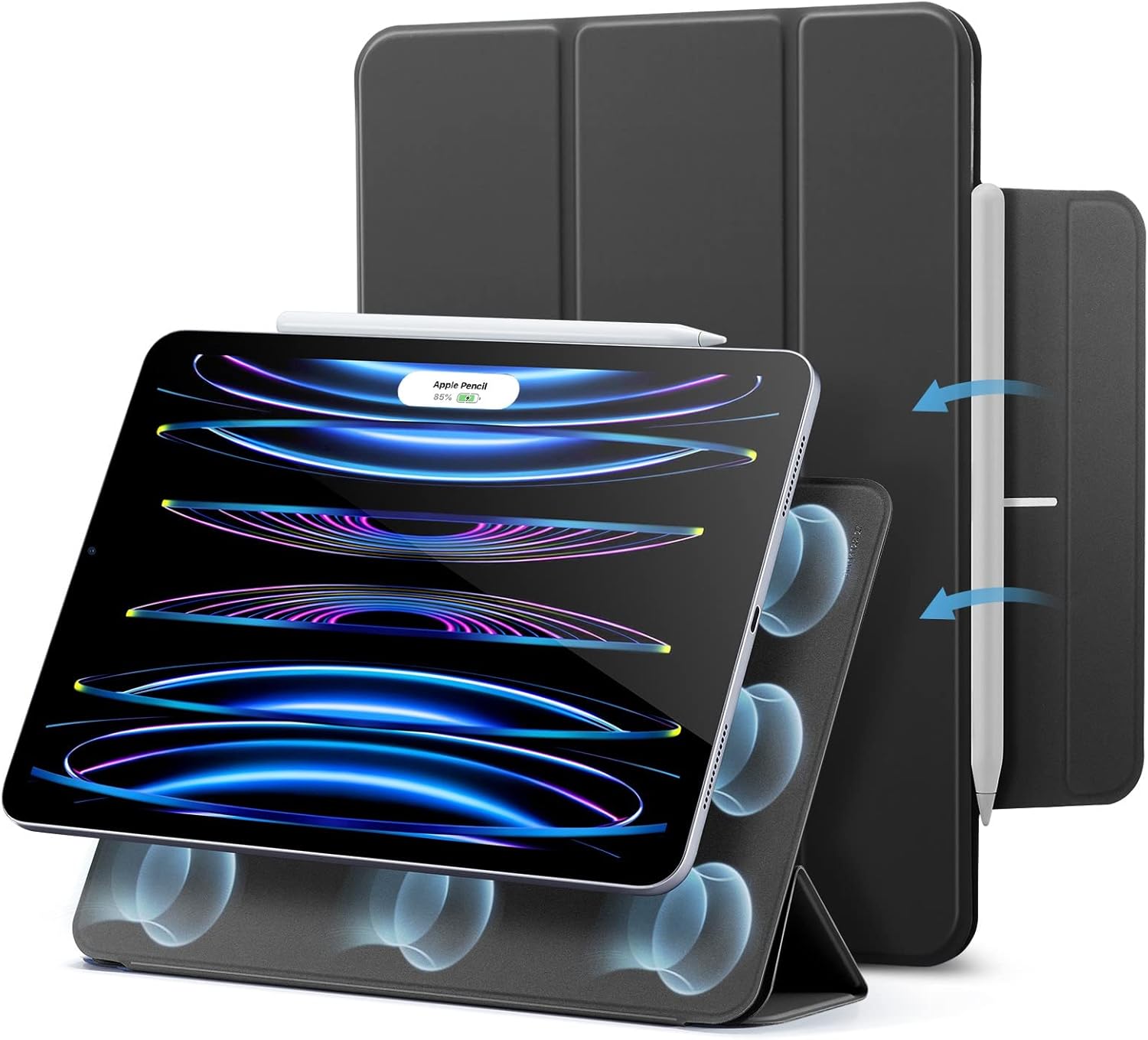 Detalle de ESR Hülle für iPad Pro 11 Zoll (2022/2021/2020) mit Magnetbefestigung und Trifold-Ständer – Schwarz