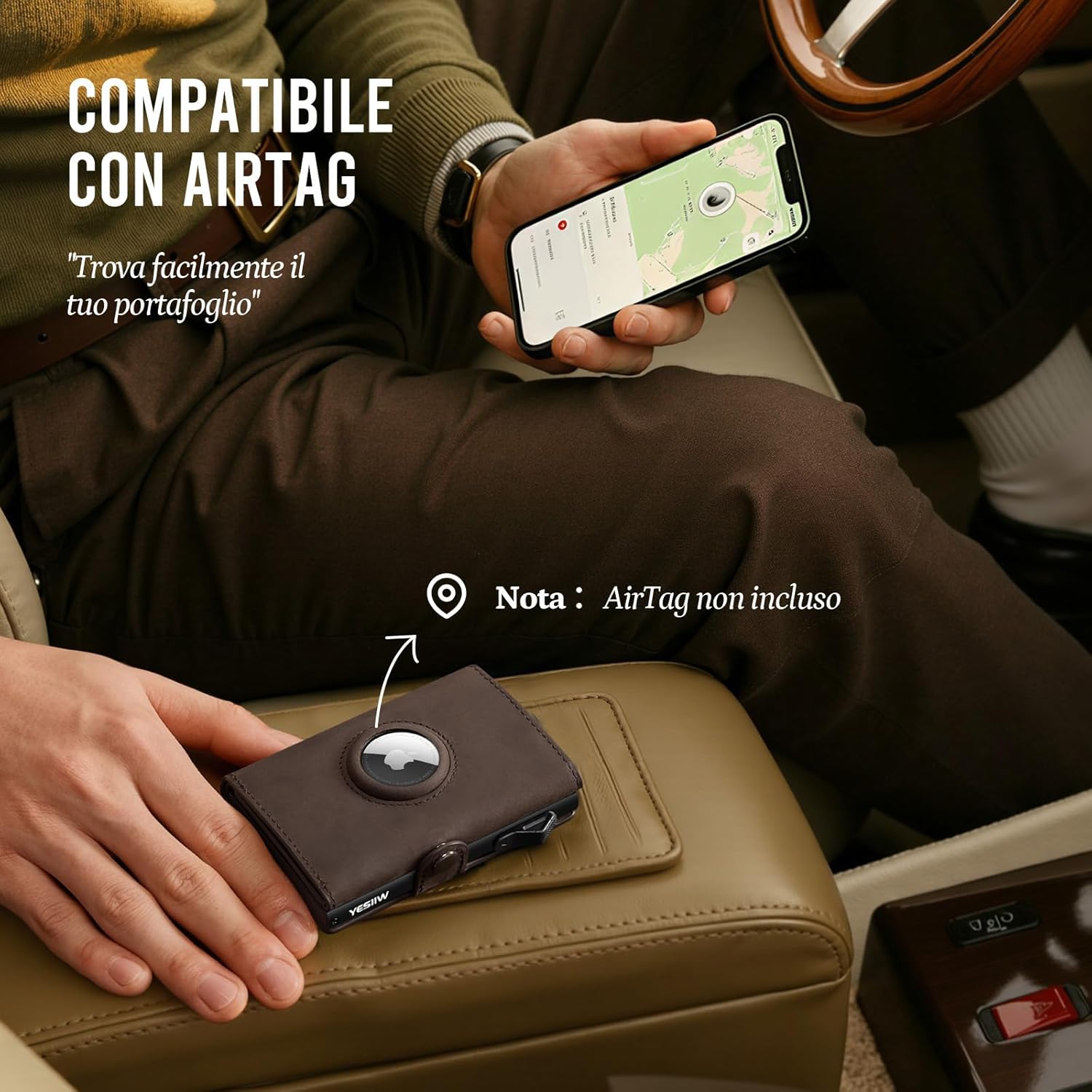 Thumbnail 3 de YESIIW Portafoglio Airtag Slim Marrone