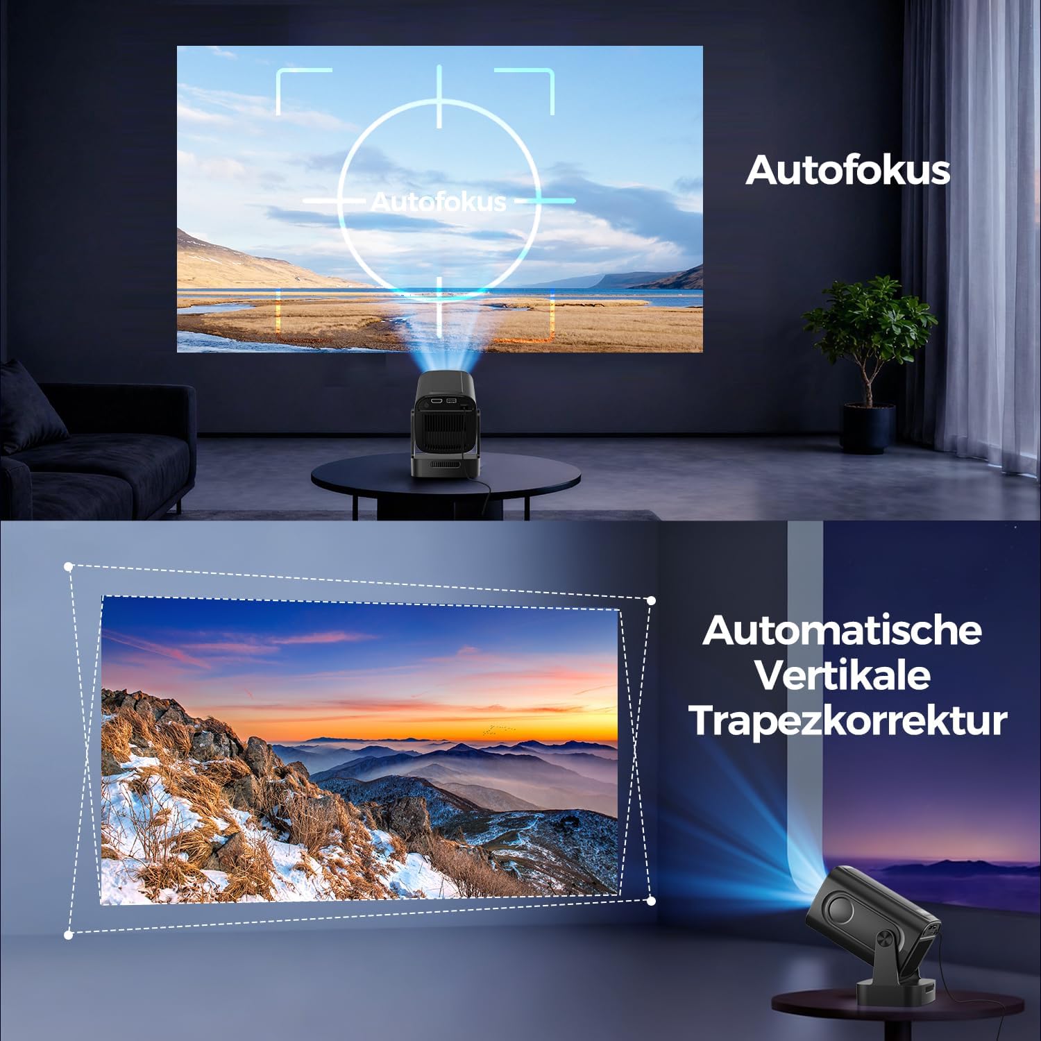 Detalle 2 de Alwtniet HY310 Mini Beamer – 4K-Unterstützung, Autofokus & Android Heimkino