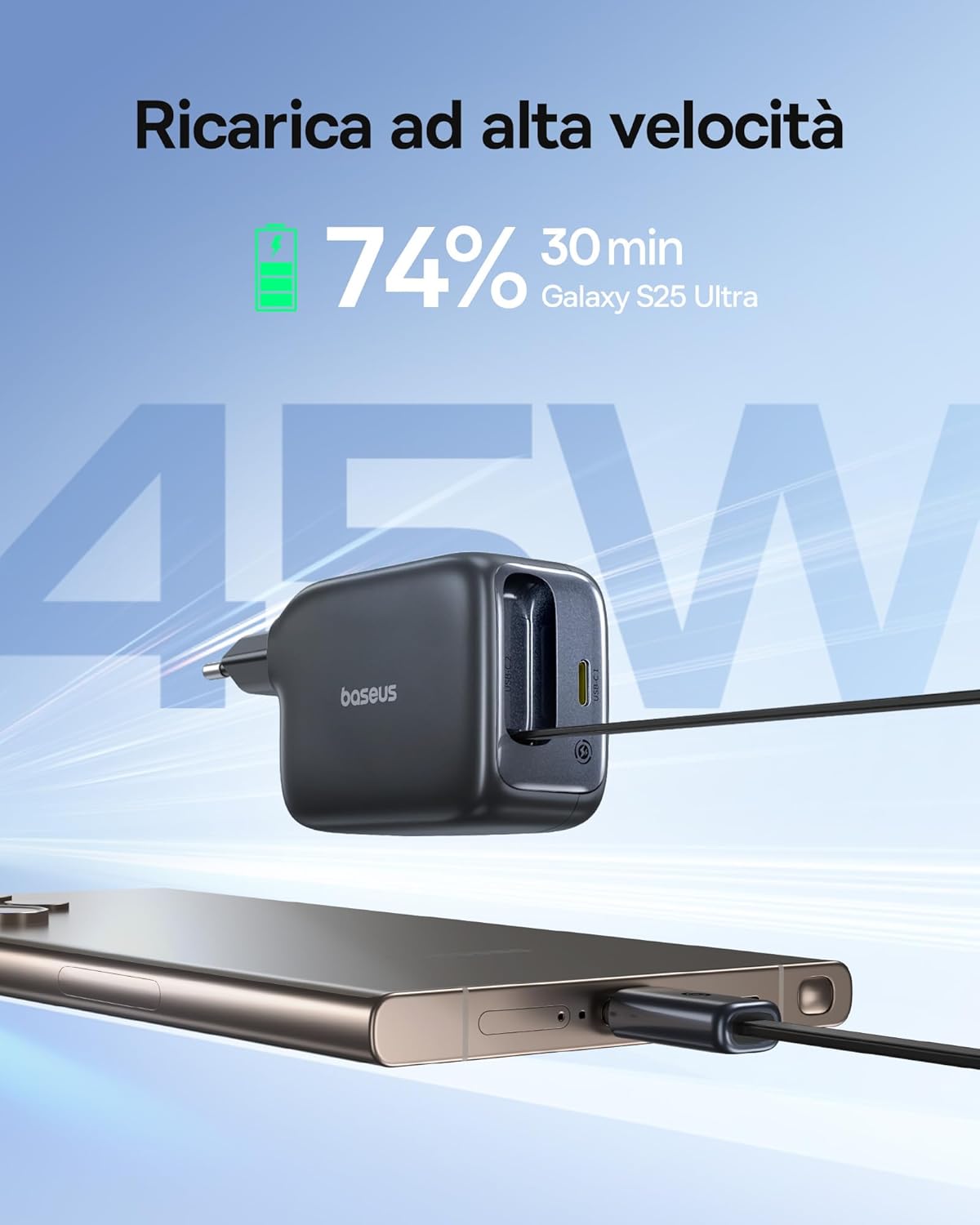Thumbnail 2 de Baseus Enercore 45 W caricatore USB‑C con cavo retrattile