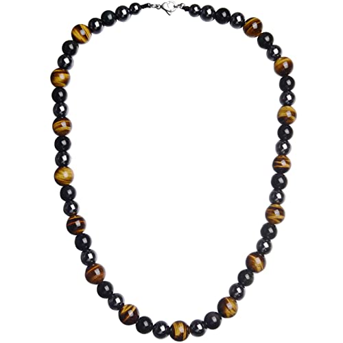 Detalle de GENASTO Healing Crystal Necklace: Black Obsidian, Tiger Eye & Hematite for Triple Protection