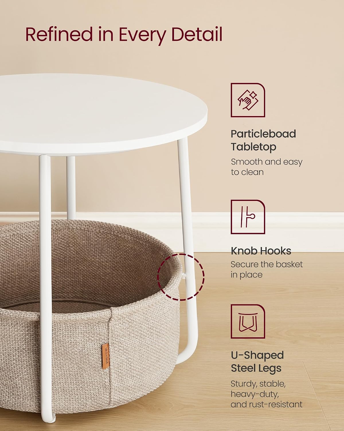 Detalle 2 de VASAGLE Round Side Table ULFL004WC01S