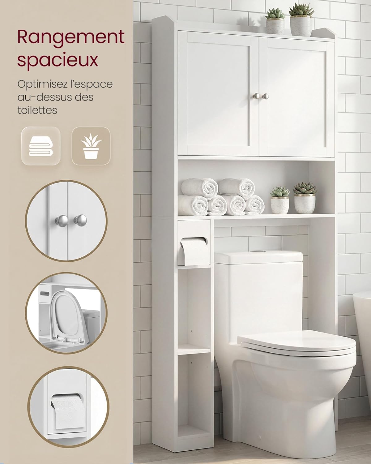 Thumbnail 5 de VASAGLE Meuble WC BTS018W01V1 (20 x 79,1 x 170 cm) – armoire de rangement pour salle de bain, étagères ajustables