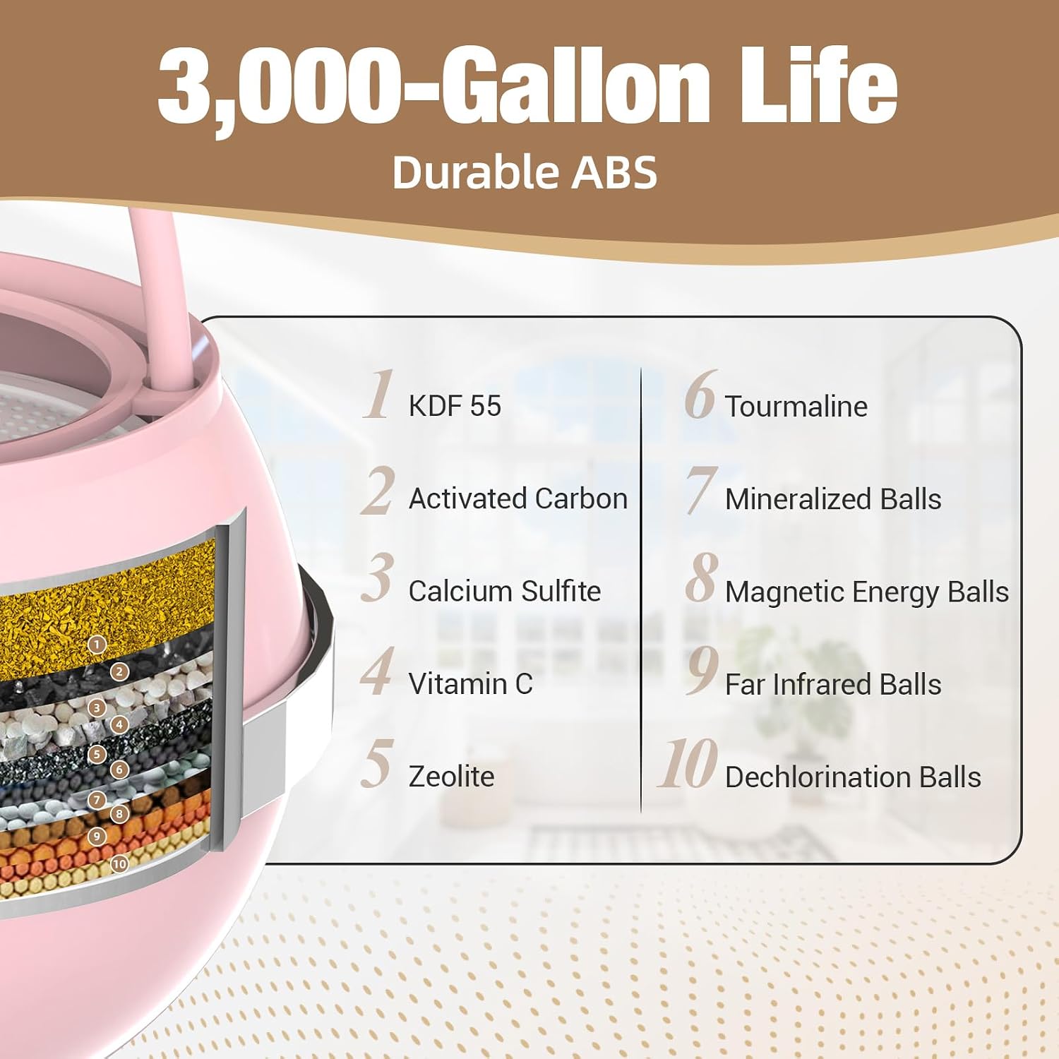 Detalle de SHLLKTTRY SKL-003 Bath Faucet Water Filter, 3,000-Gallon Capacity, Pink