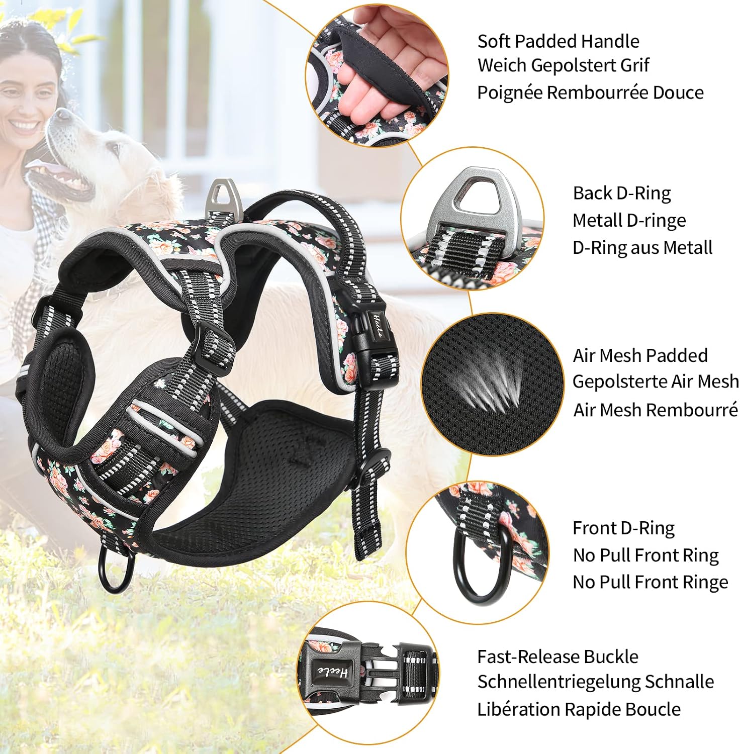 Detalle de HEELE dog harness, reflective, Size L
