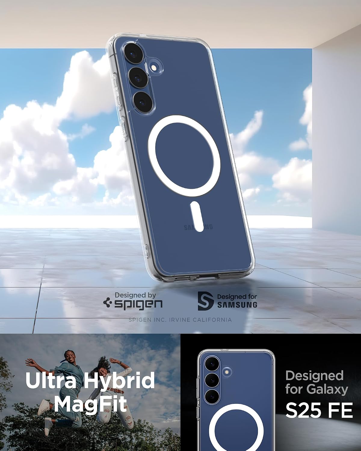 Detalle 2 de Spigen Cover Ultra Hybrid MagFit per Galaxy S25 FE, compatibile MagSafe – Clear White