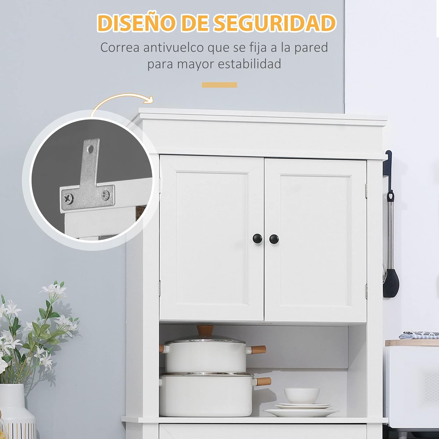 Thumbnail 5 de HOMCOM Alacena de Cocina Aparador para Microondas 4 Puertas 🍽