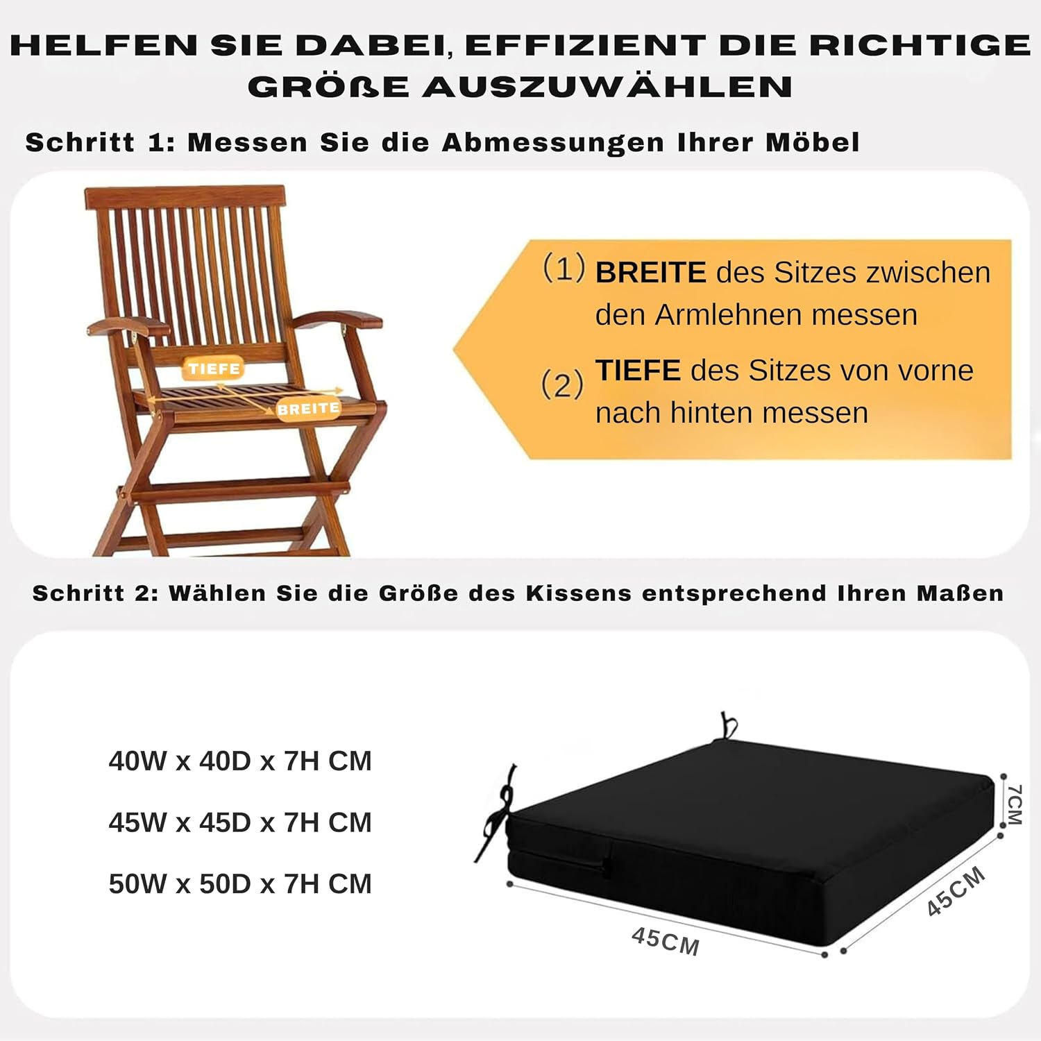 Detalle de PRIMEPATIO Stuhlkissen 45x45 cm, 2er-Set für den Außenbereich – Graphitschwarz