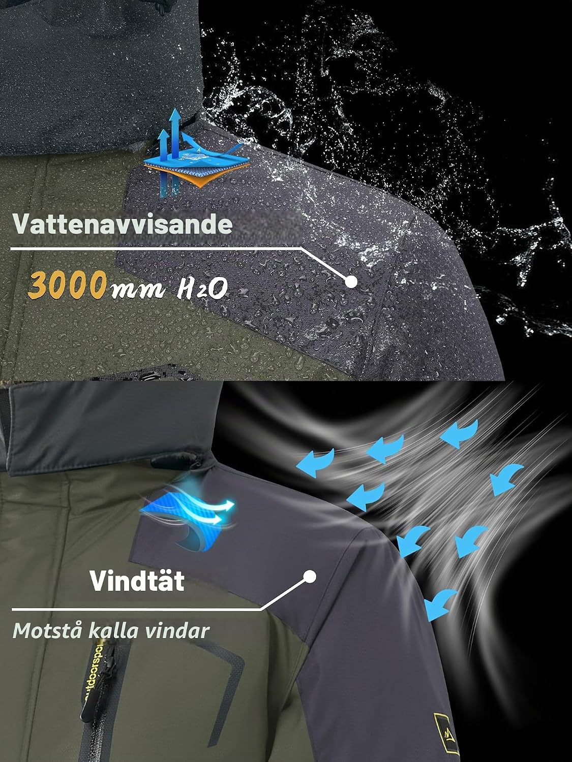 Detalle 2 de KEFITEVD skidjacka för män – varmfodrad, vattentät med avtagbar huva