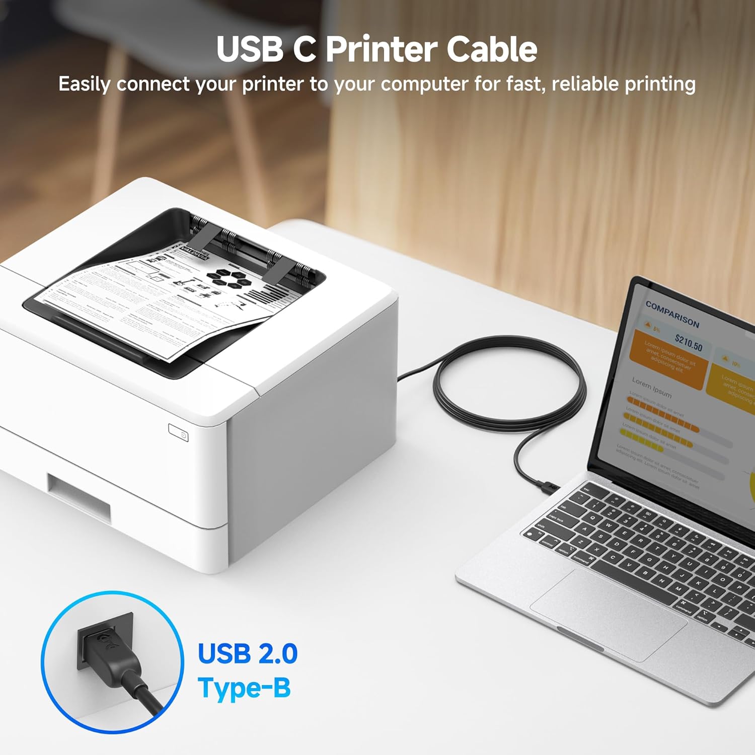 Thumbnail 1 de Cable Matters USB-C to USB-B Printer Cable, 2 m (Black) for Printers, Scanners and MIDI