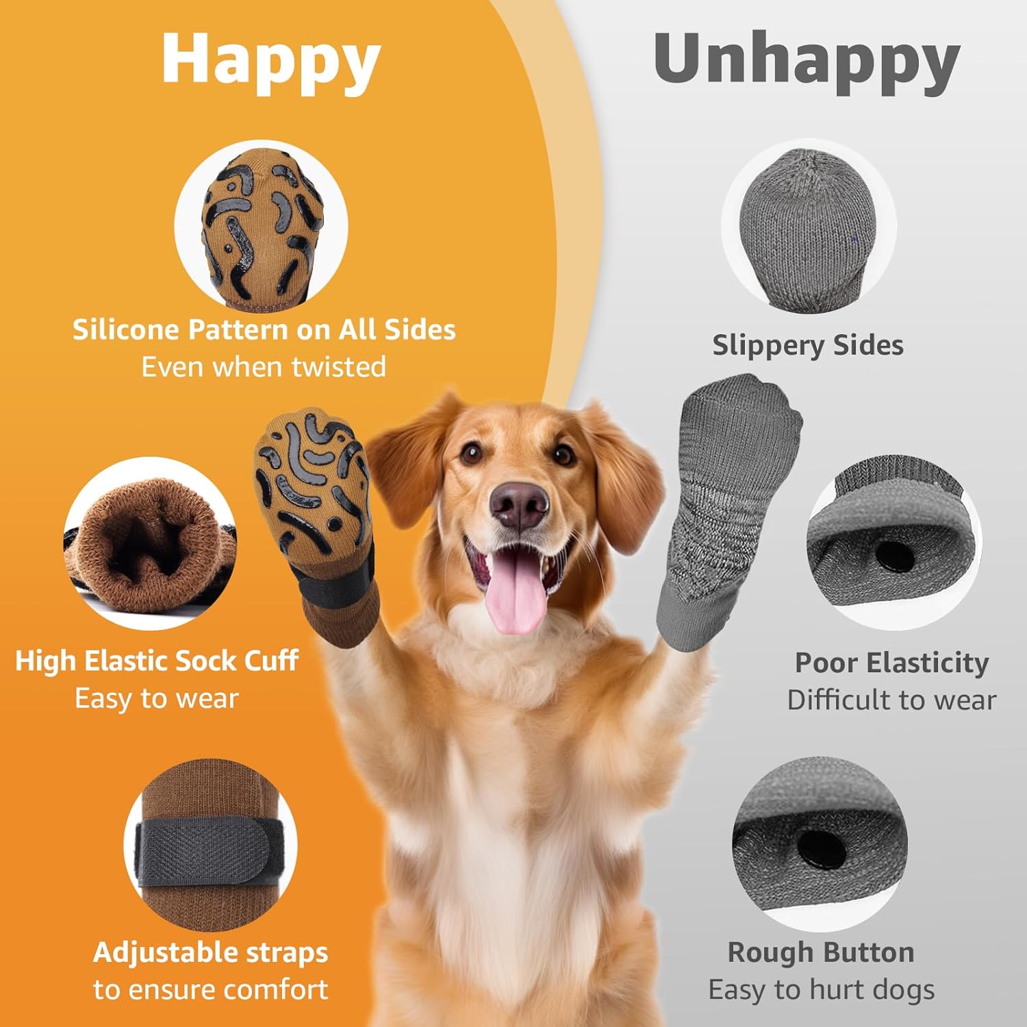 Thumbnail 2 de 2 Pairs Anti Slip Dog Socks With Paw Protection and Grips (Brown, Size M) – Adjustable Straps for Senior Pets