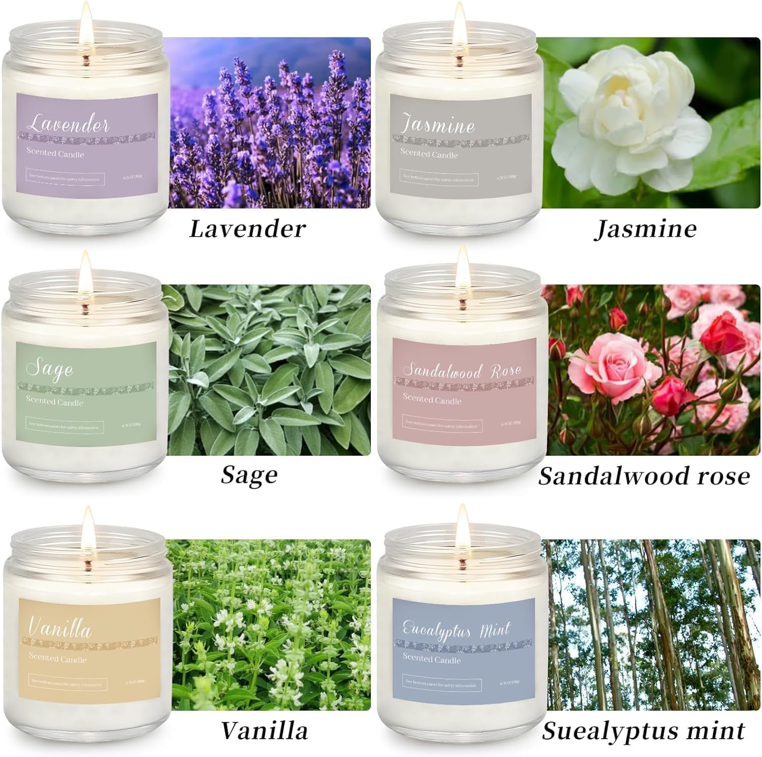 Thumbnail 3 de 6 Pack Scented Candles Gift Set: Lavender, Jasmine, Vanilla, Sage, Sandalwood Rose, Eucalyptus Mint