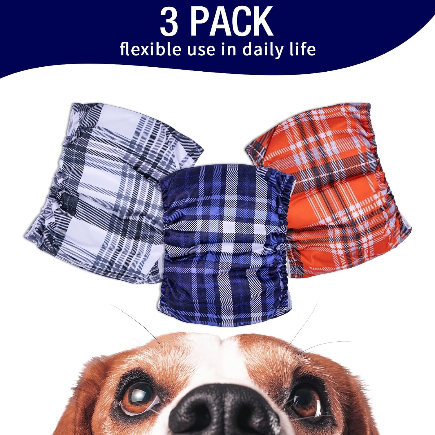 Detalle de MICOOYO Belly Bands for Dogs - Reusable Male Dog Nappies (3 Pack), Plaid, Size L