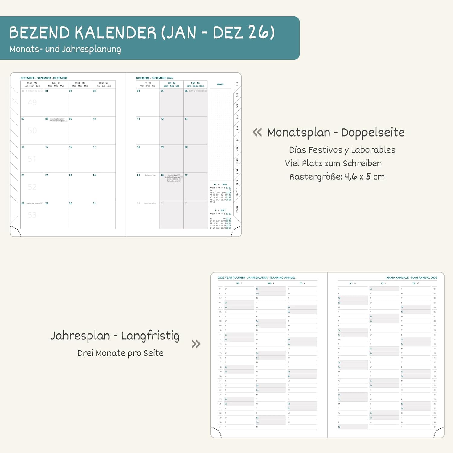Thumbnail 3 de BEZEND Kalender 2026 A5 Wochenplaner mit Register 📘