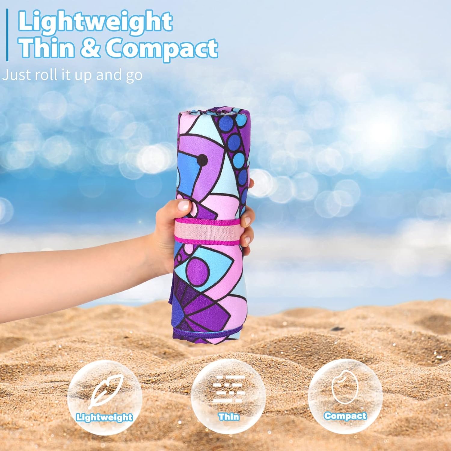 Thumbnail 1 de Haleey 2 Pack Microfibre Lightweight Beach Towel 180x80cm – Oversized, Sand-Free, Travel-Ready
