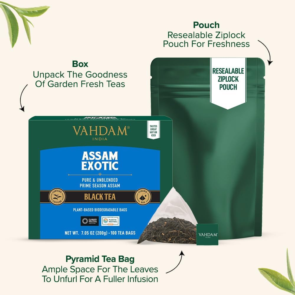 Detalle 2 de VAHDAM Assam Schwarz Tee 100 Teebeutel đ”