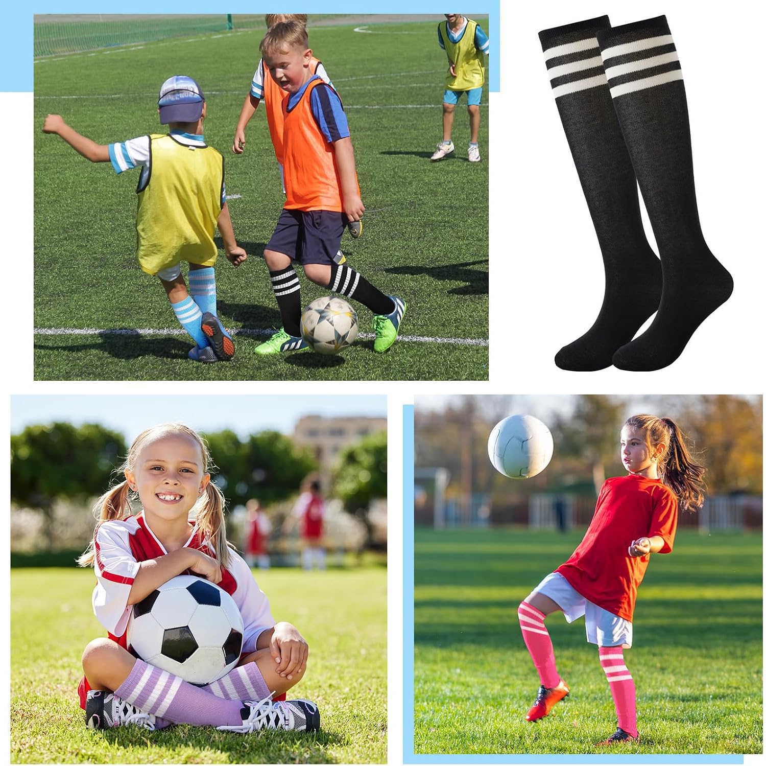 Detalle 2 de BONANGEL 4 Pairs Kids Football Socks – Knee-High Cotton Sports Socks for Boys & Girls