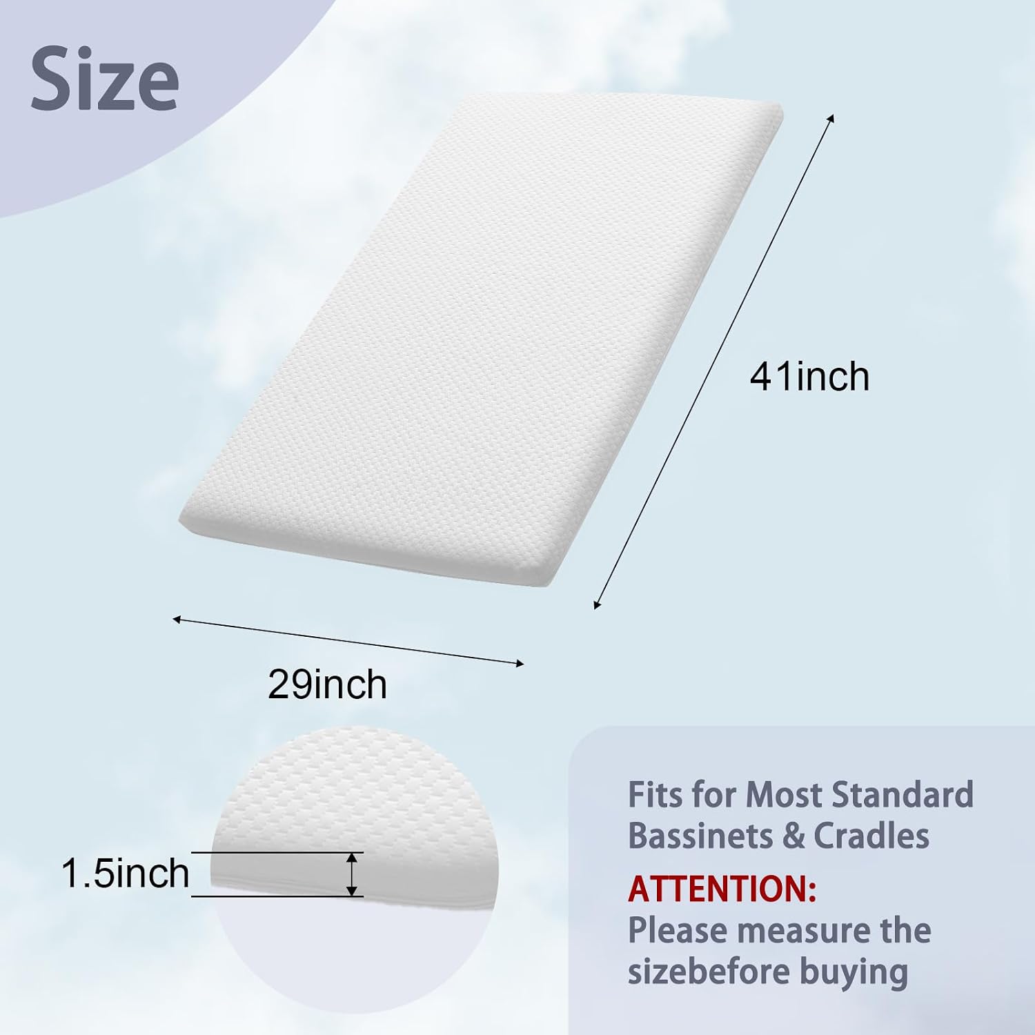 Detalle 2 de Lisara BS-01 Baby Bassinet Mattress, 41 x 29-Inch Dual-Sided Gel Foam