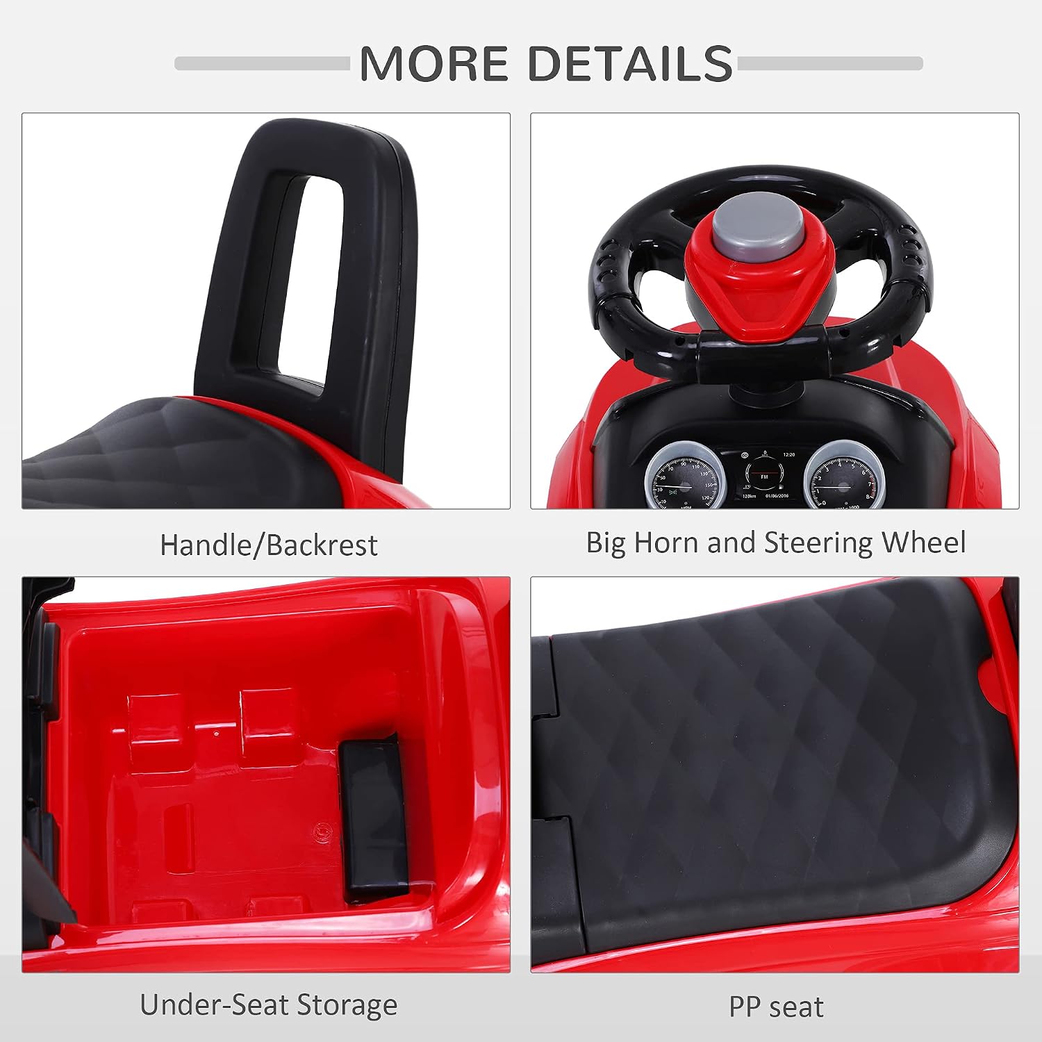 Thumbnail 2 de HOMCOM 3-in-1 Ride On Car for Toddlers (Foot-to-Floor) – Red