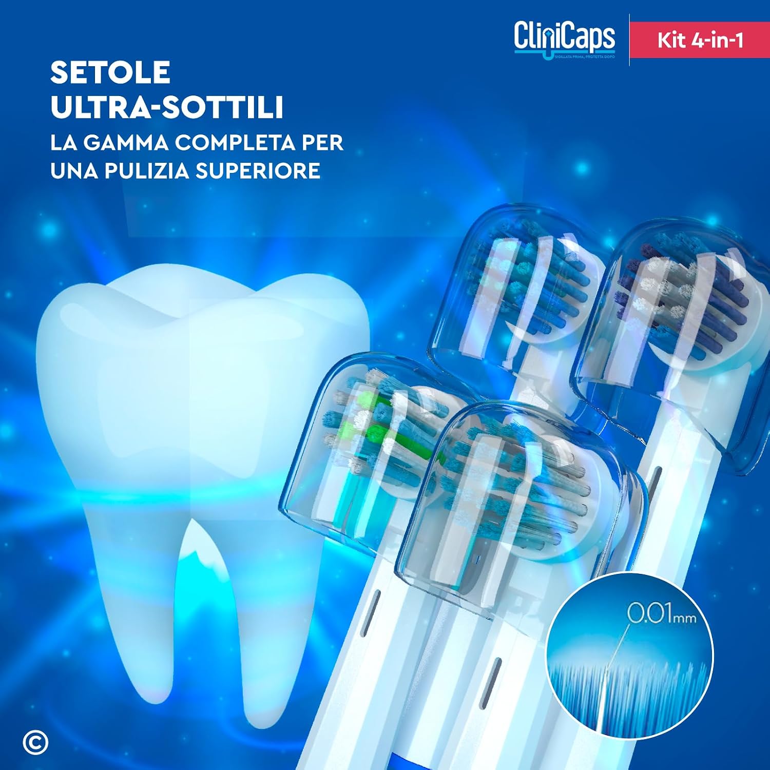 Detalle de Set da 24 testine per spazzolino elettrico compatibile Oral-B CliniCaps Kit 4-in-1 (AngleAct, CoreClean, PinPoint, SoftSense)