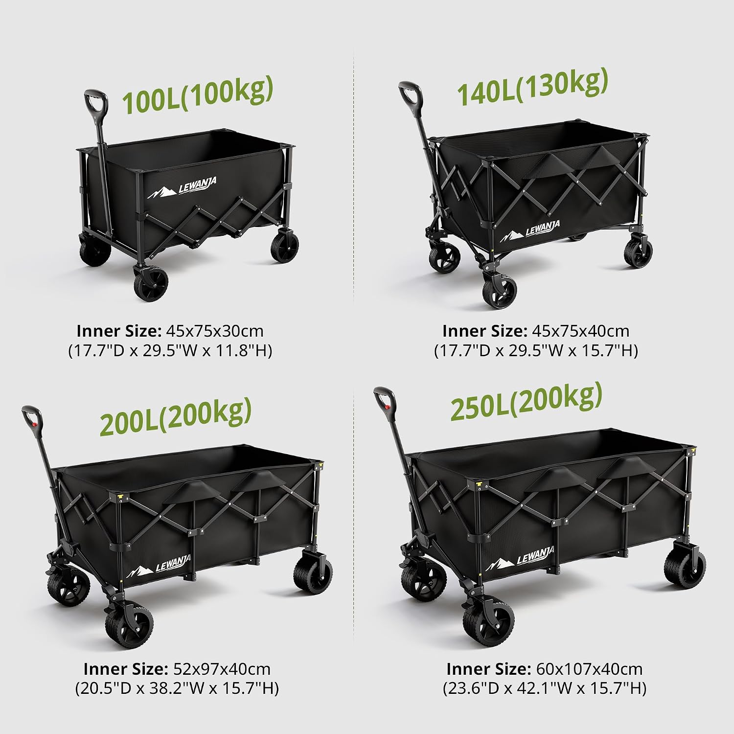 Detalle de LEWANJA 250L Chariot Pliable: chariot de plage et jardin robuste, 200 kg