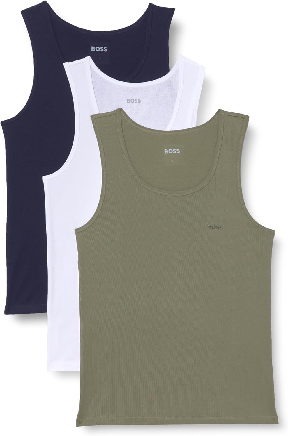 Detalle de BOSS Herren TankTop3P RibClassic Dreierpack Unterhemden aus RIPP-Baumwolle