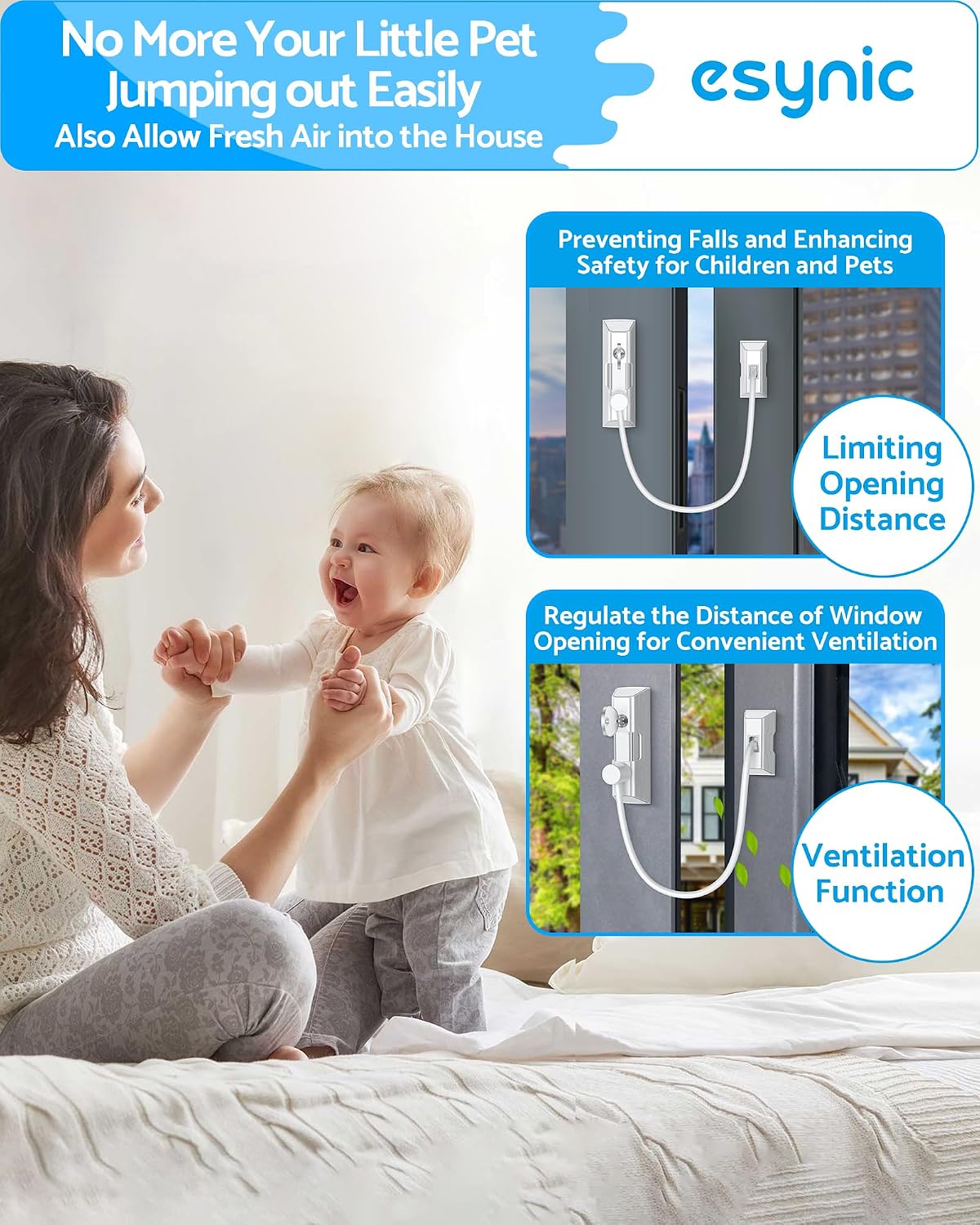 Detalle de eSynic Window Locks for UPVC Windows – 10 Pack Cable Privacy & Safety Restrictors