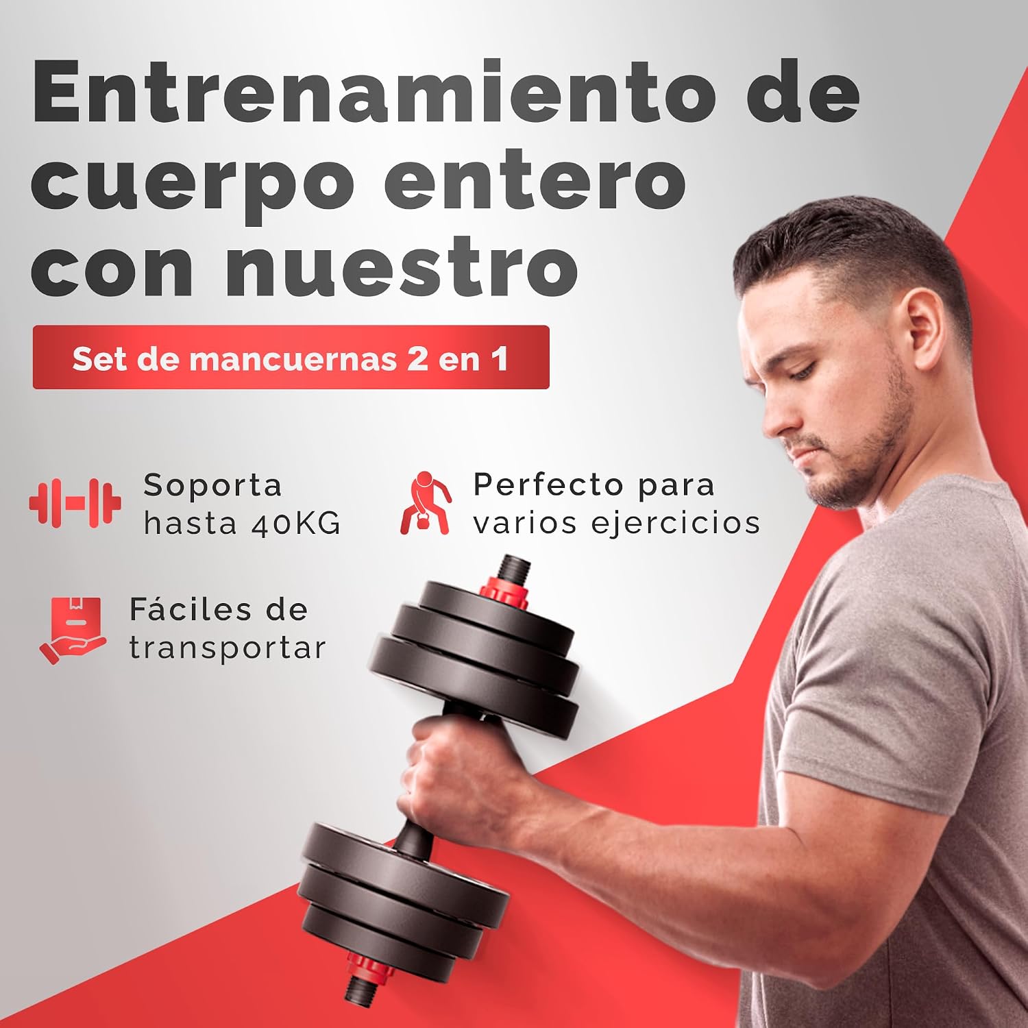 Thumbnail 6 de JUPPLIES Juego 4 en 1: Mancuernas Ajustables + Kettlebell, 20–40 kg